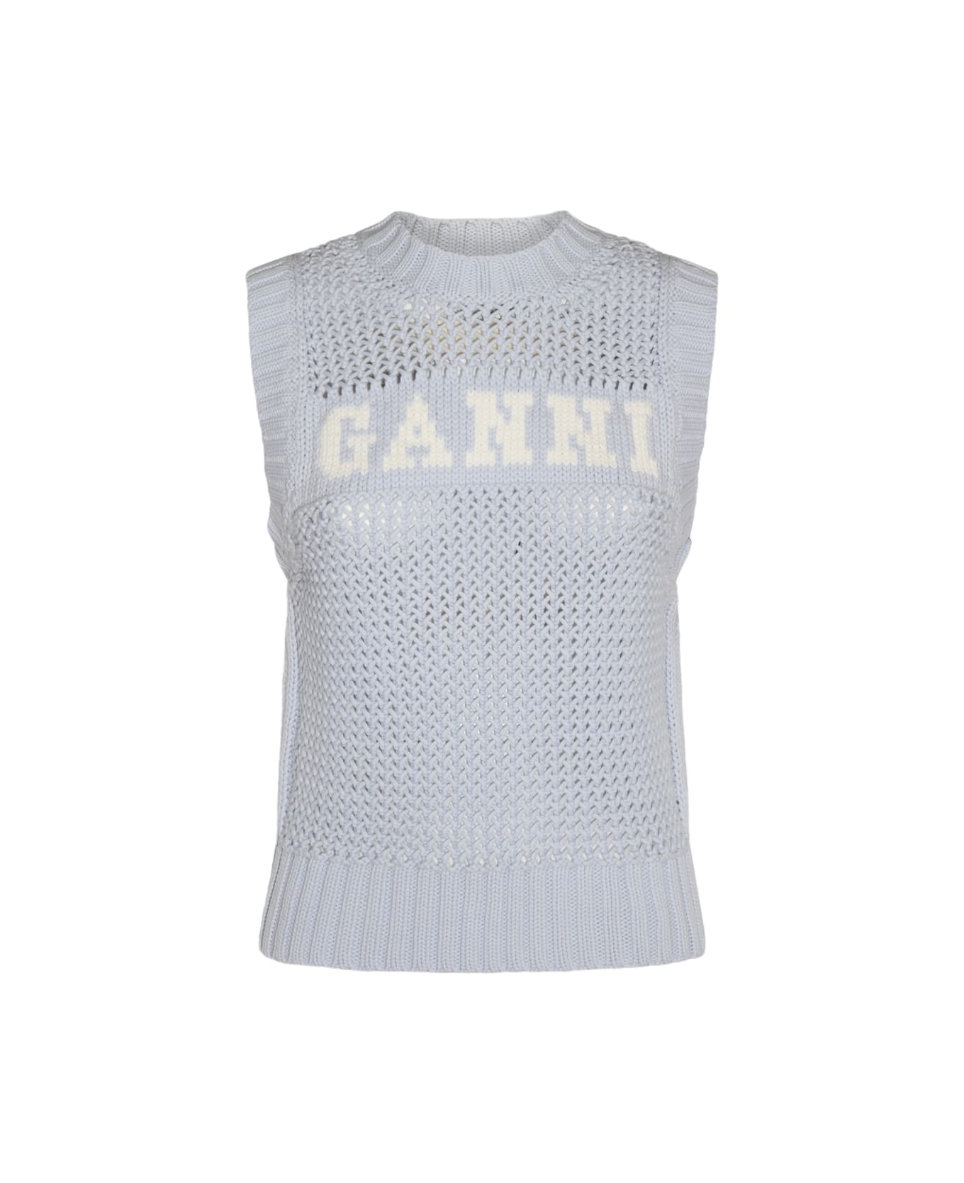 Ganni Sky Blue Cotton Knitwear - POWDER BLUE