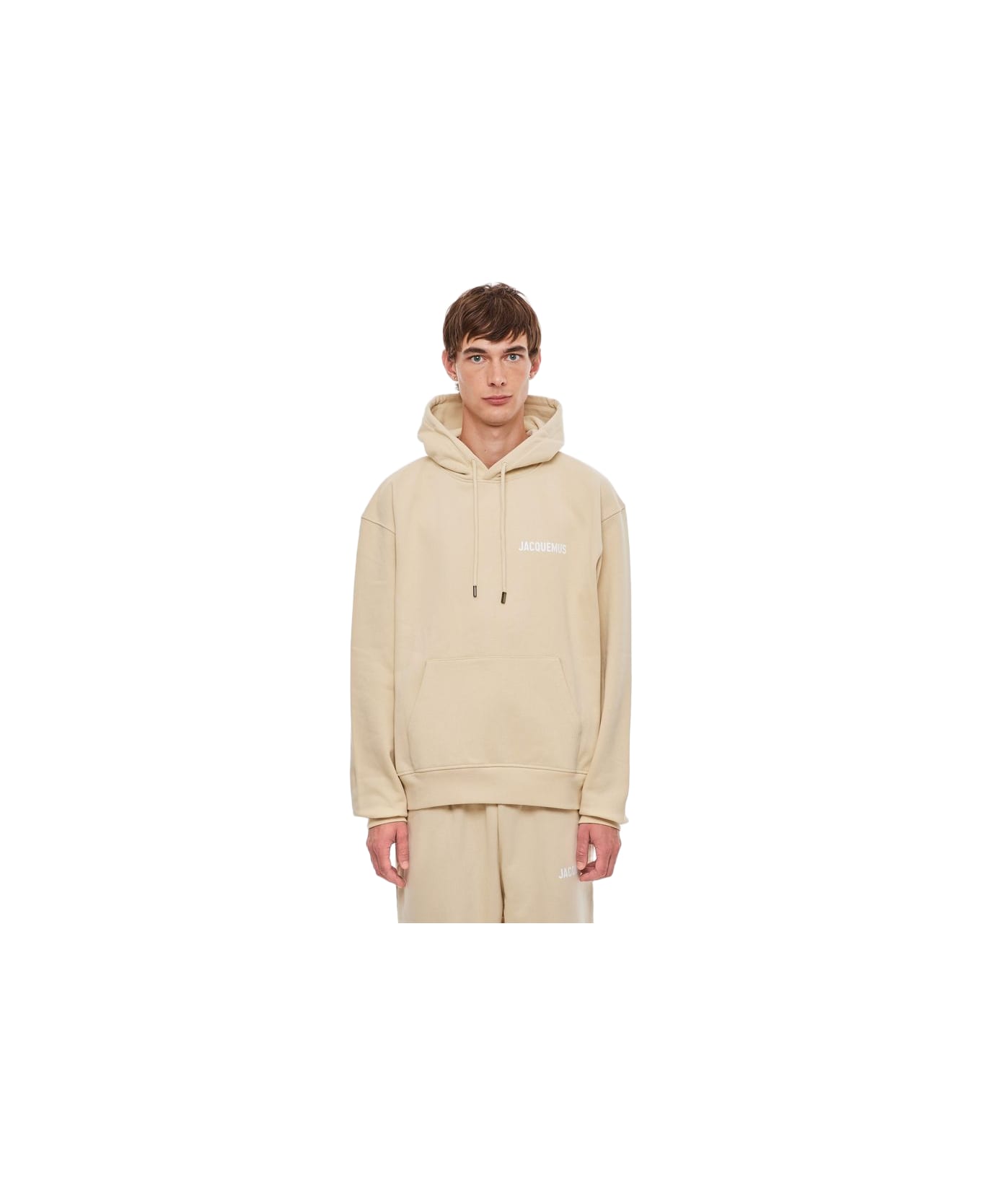 Jacquemus Hoodie With Contrasting Logo Print In Cotton Man - Light beige