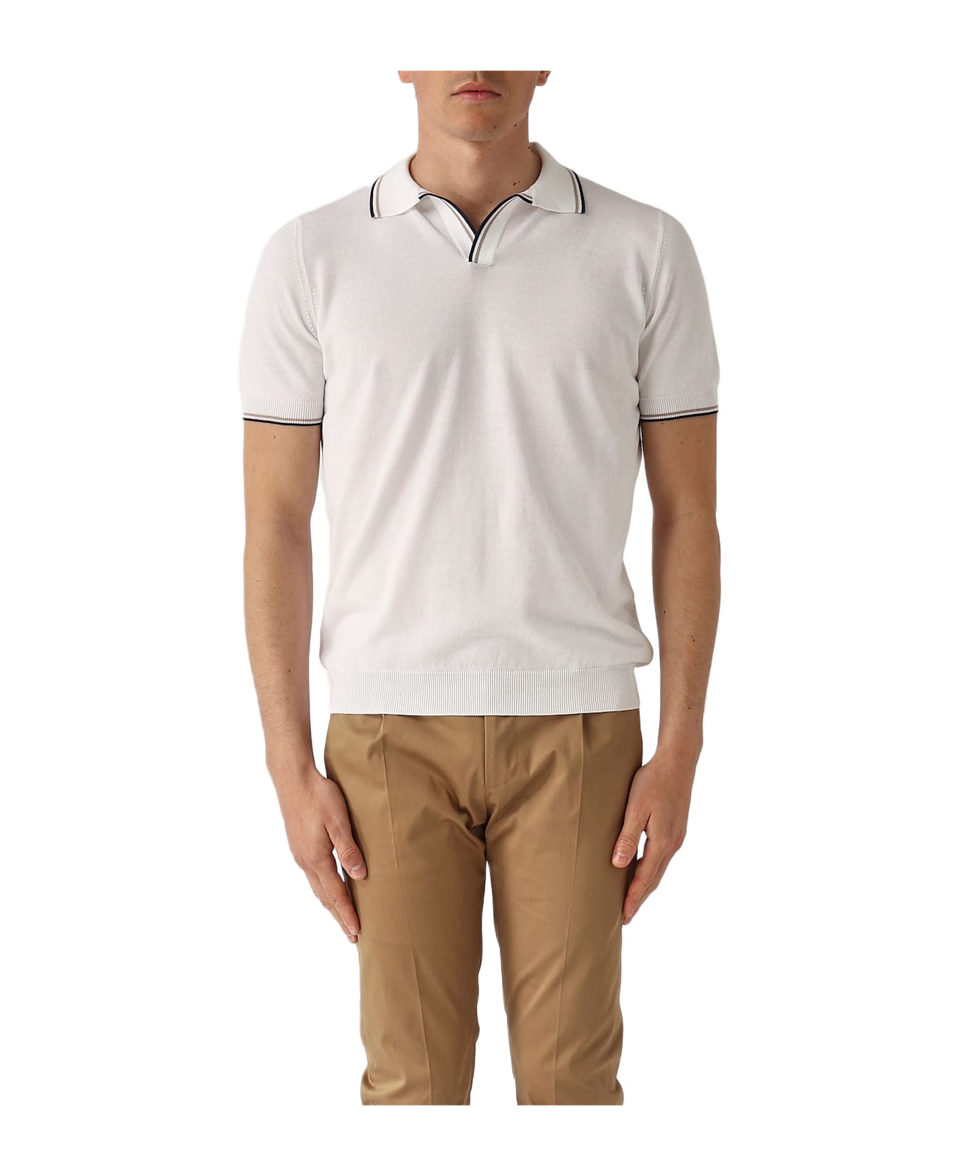 Gran Sasso Skipper M/c Bicollar Con Balza In Fresh Cotton Polo - BIANCO
