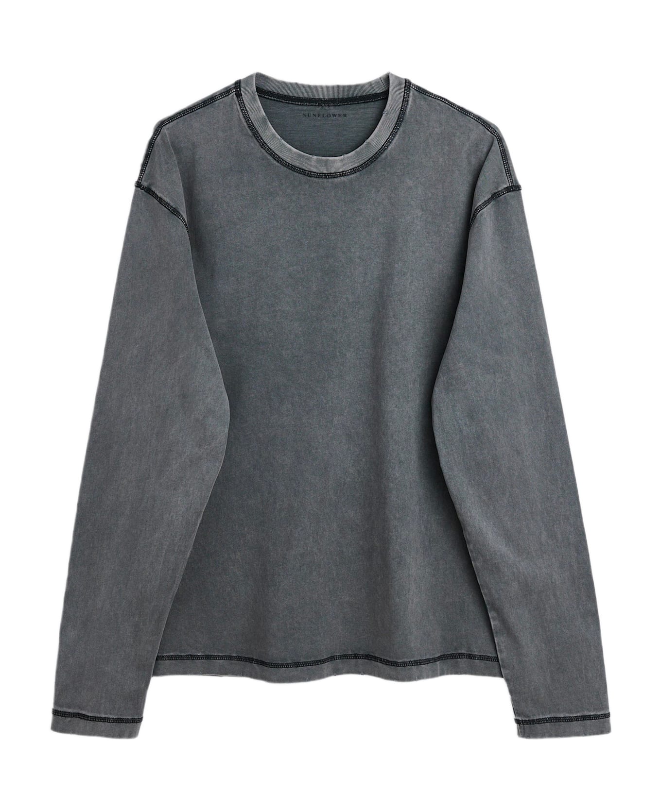 Sunflower Contrast Tee Ls Washed grey cotton long sleeves t-shirt with contrast stitching - Contrast Tee LS - Antracite