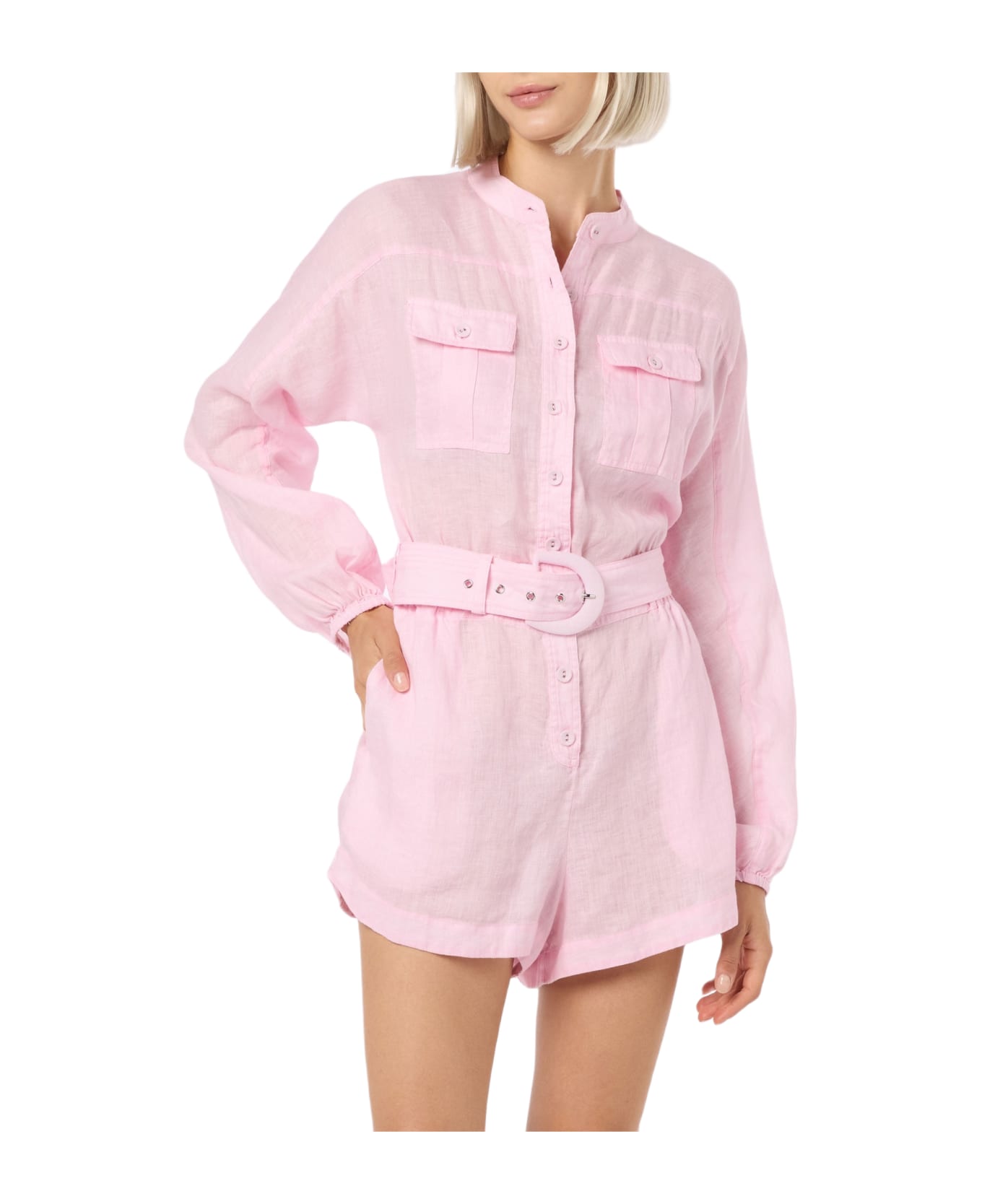 MC2 Saint Barth Woman Pink Linen Playsuit Hanniel - PINK