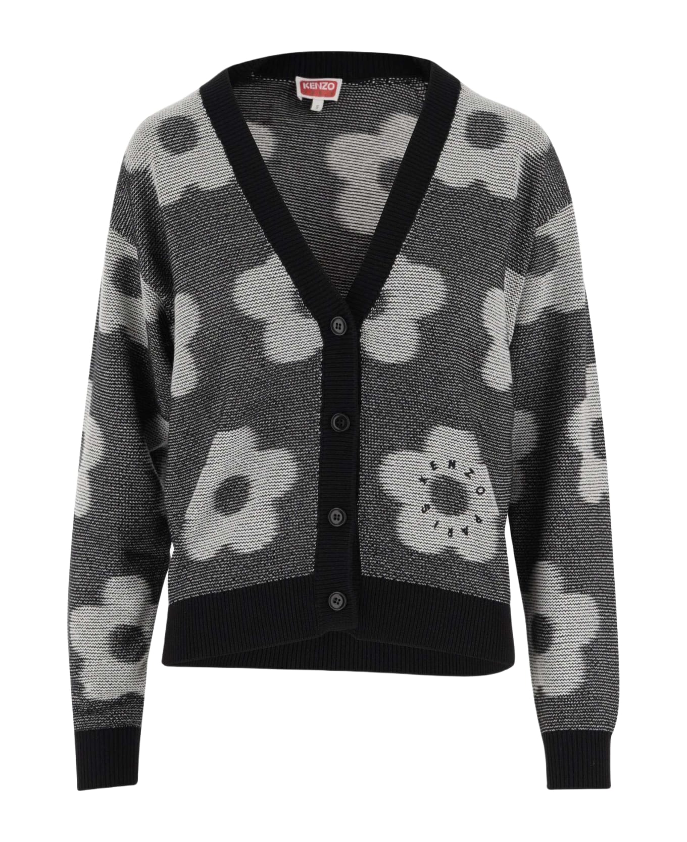 Kenzo Cotton Cardigan With Floral Pattern - Black