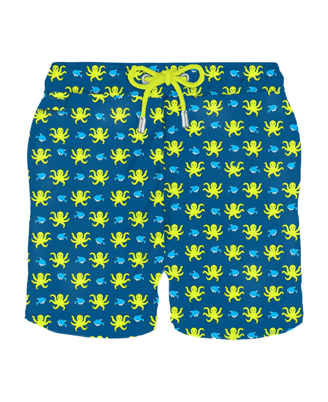 MC2 Saint Barth Man Light Fabric Swim Shorts With Fish And Octopus Print - BLUE