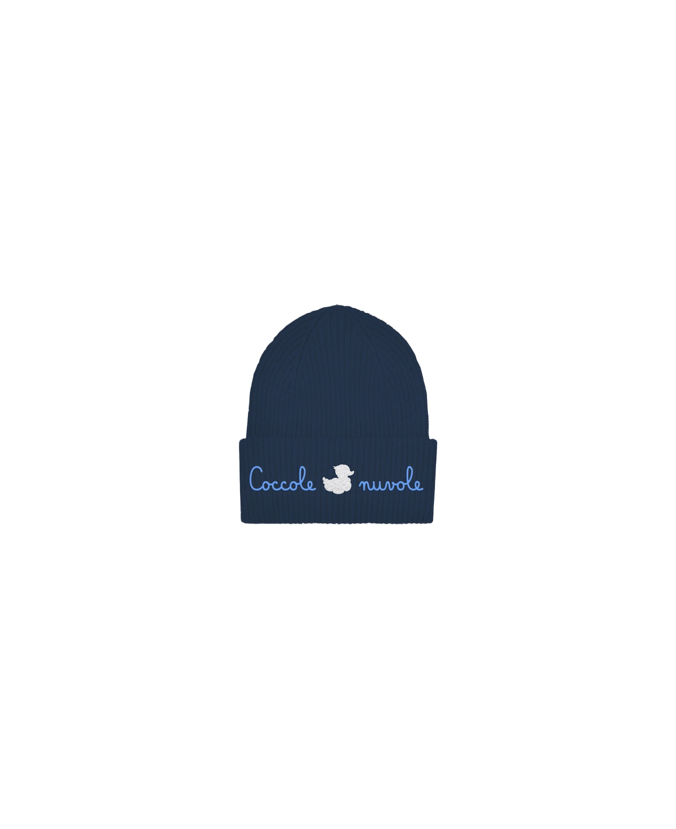 MC2 Saint Barth Kid Blue Ribbed Beanie With Coccole Nuvole Embroidery | Coccolebimbi Special Edition - BLUE