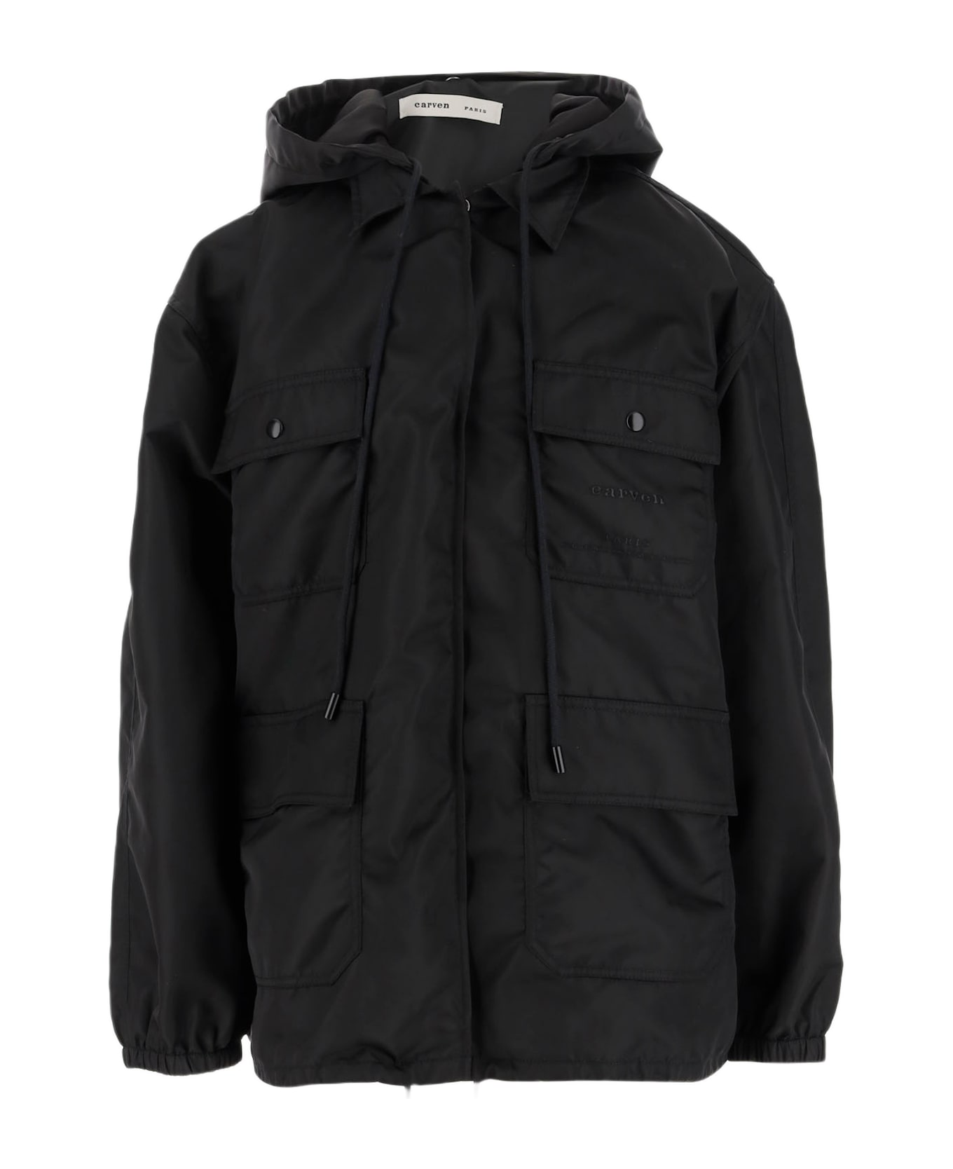 Carven Glossy Nylon Hooded Jacket - Black