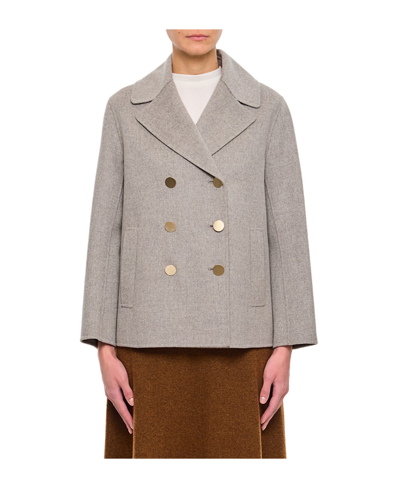 
S Max Mara Margot Peacot With Gold Botton - Grey