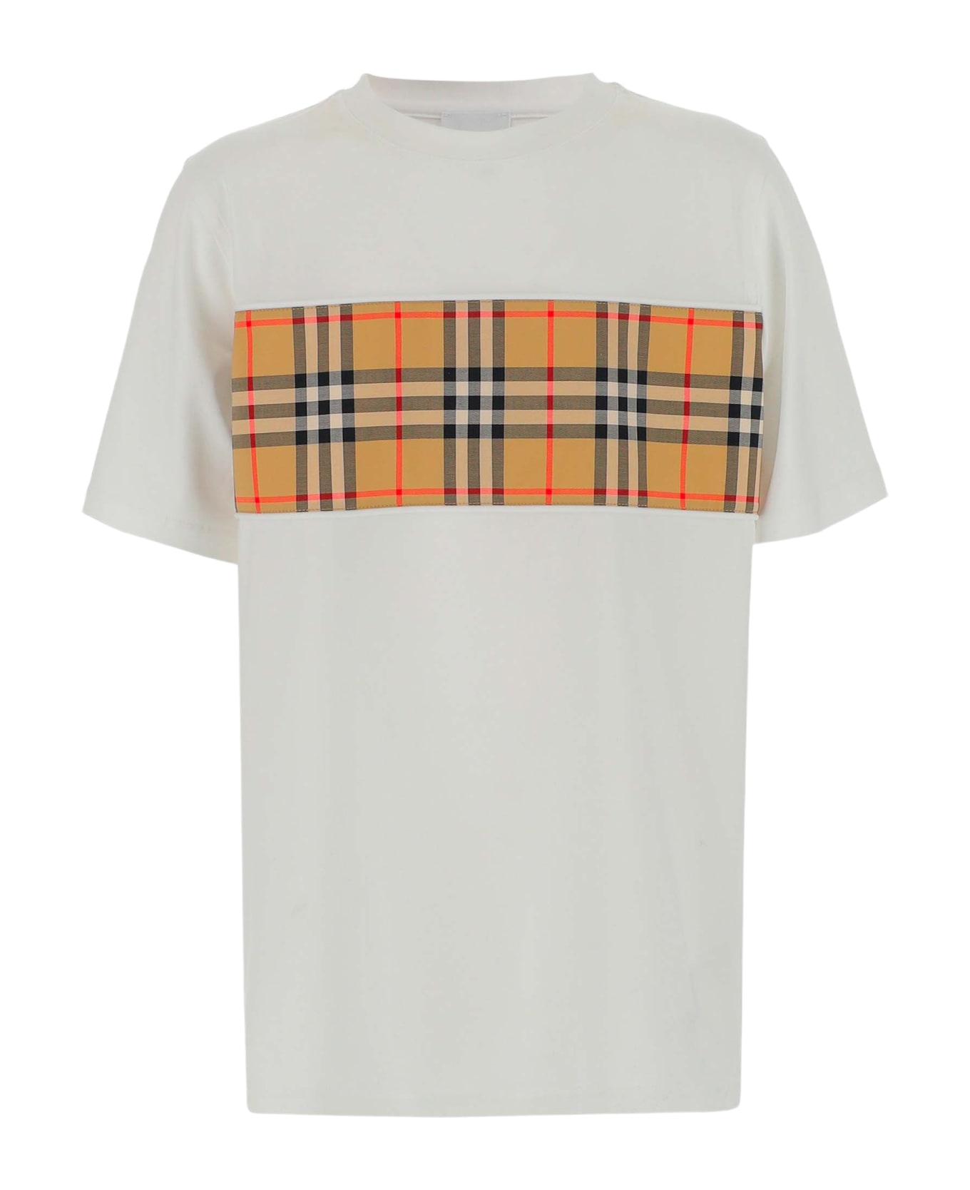 Burberry Cotton T-shirt With Vintage Check Insert - White
