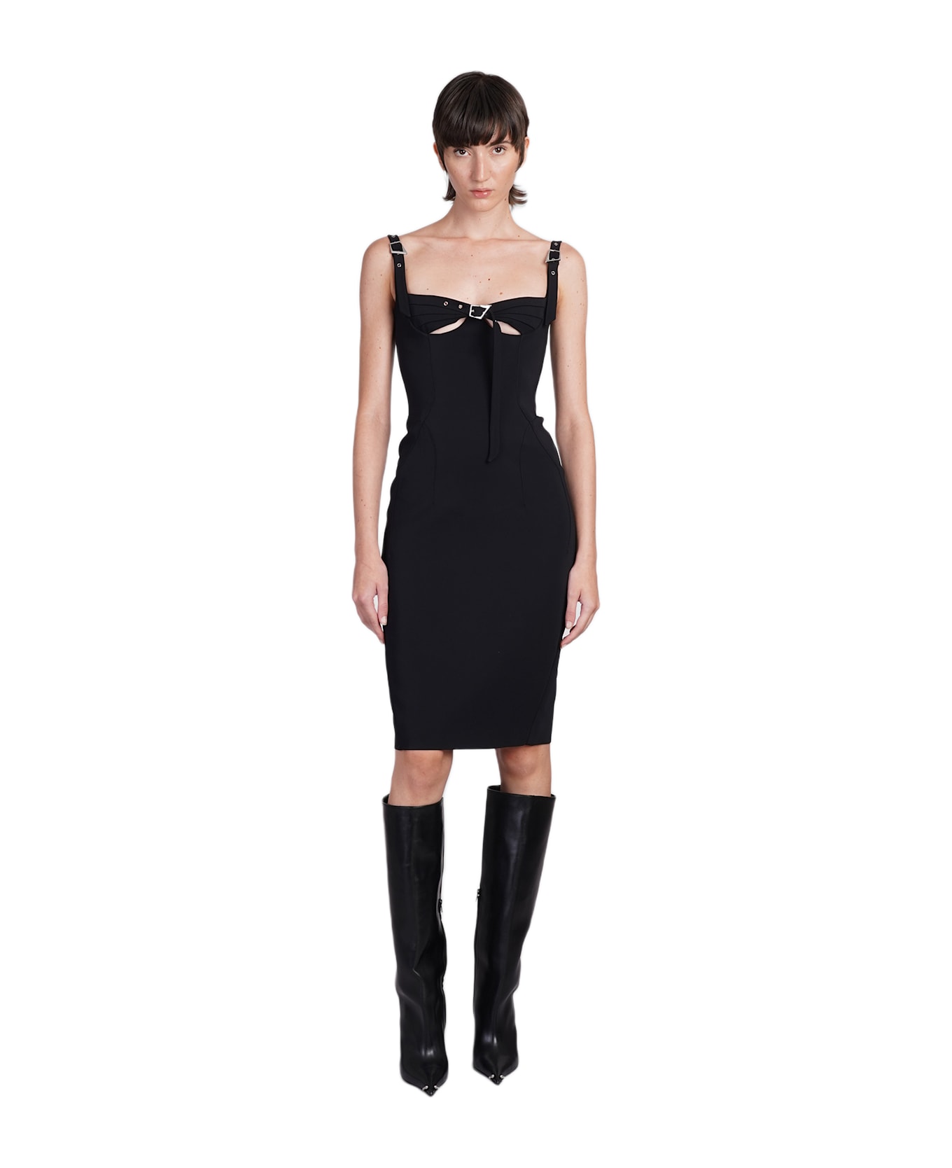 Mugler Dress Woman In Black Viscose - black