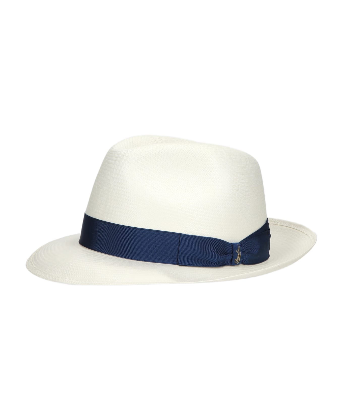 Borsalino Federico Panama Fine Medium Brim - WHITE, ROYAL BLUE HAT BAND