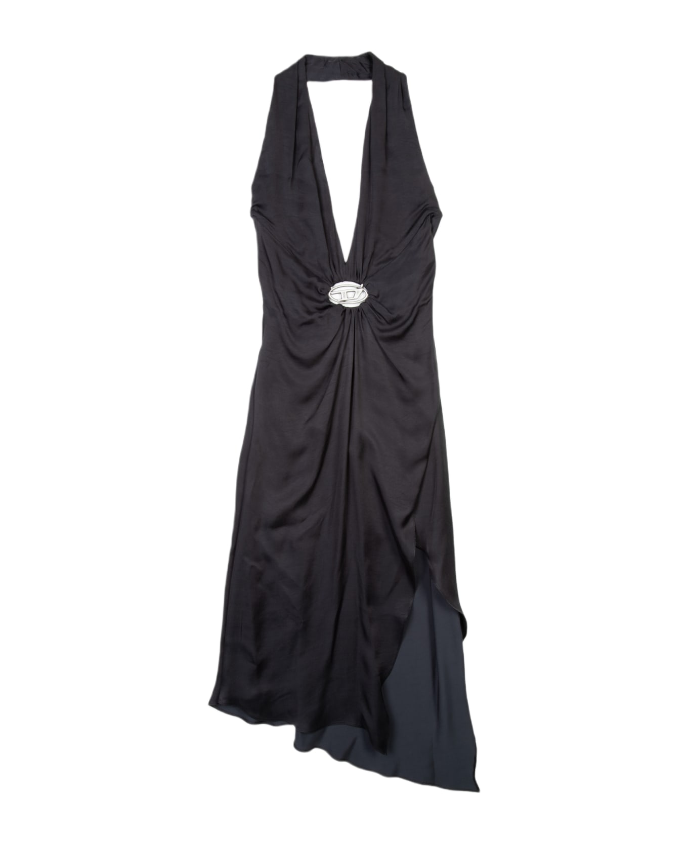 Diesel D-stant-n1 Black satin midi draped dress with Oval D - D Stant - Nero ワンピース＆ドレス