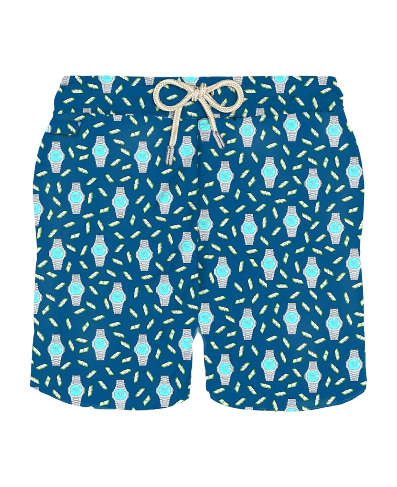 MC2 Saint Barth Man Light Fabric Swim Shorts With Money And Swatch Print - BLUE