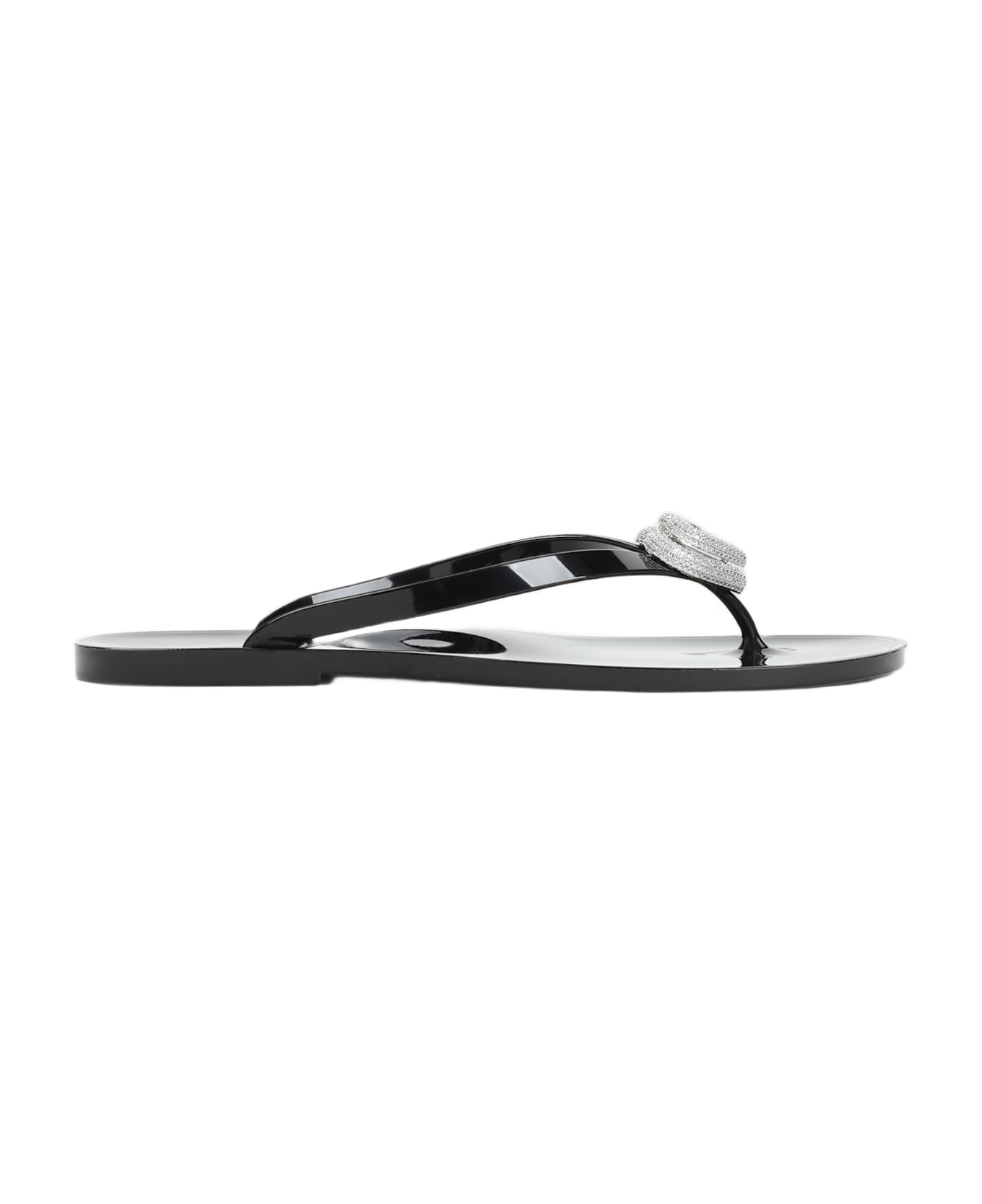 Mach & Mach Double Heart Rubber Thong Flip Flops - Black