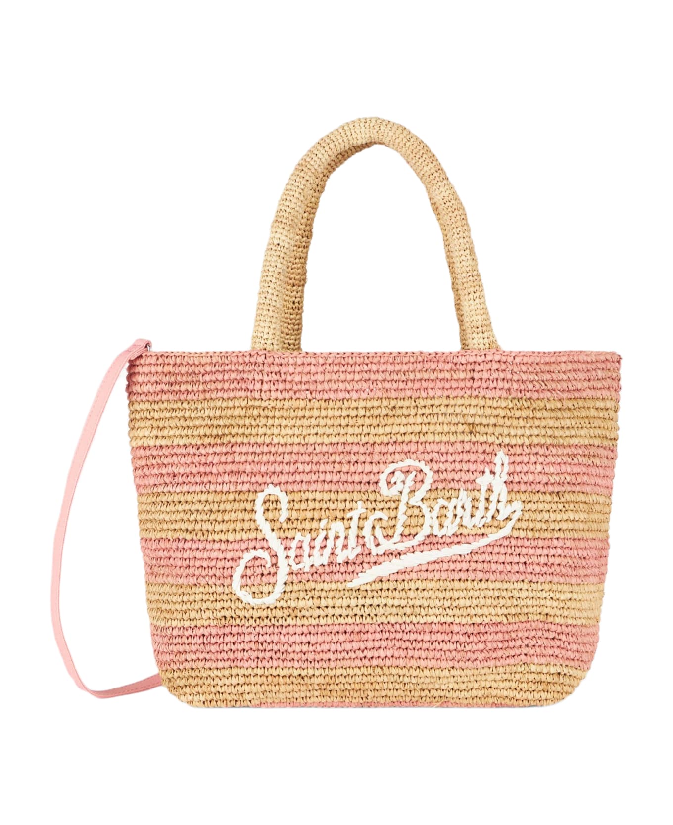 MC2 Saint Barth Pink Striped Raffia Beach Midi Bag With Cotton Pouch - PINK