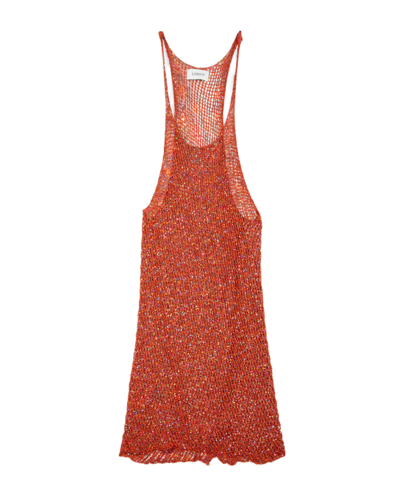 Laneus Pailletes Tank Woman Orange net knitted short dress with sequins - Corallo タンクトップ