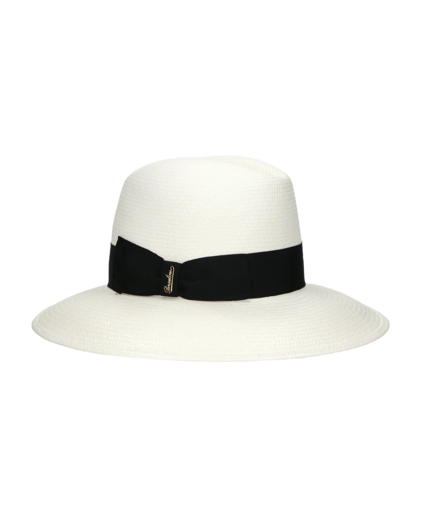 Borsalino Claudette Panama Fine Wide Brim - WHITE, BLACK HAT BAND