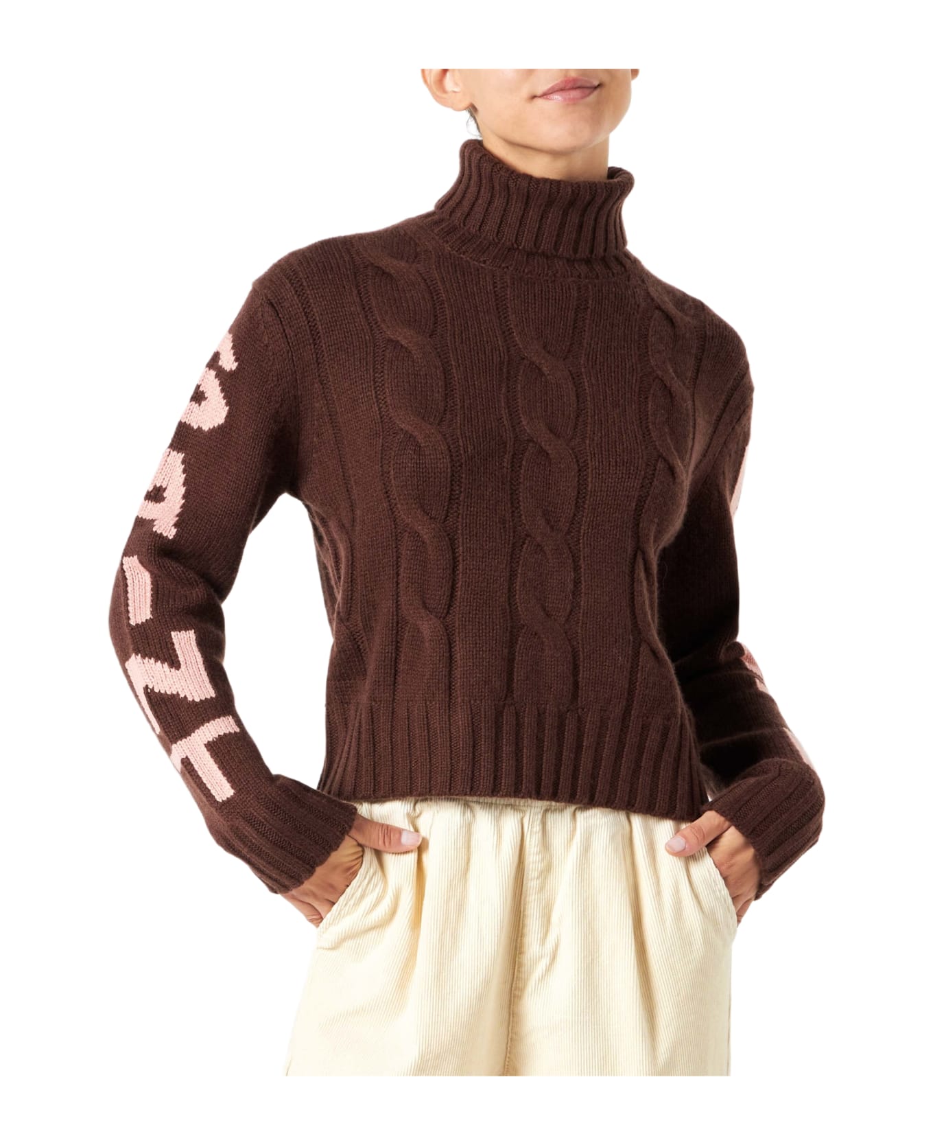 MC2 Saint Barth Woman Brown Turtleneck Braided Sweater