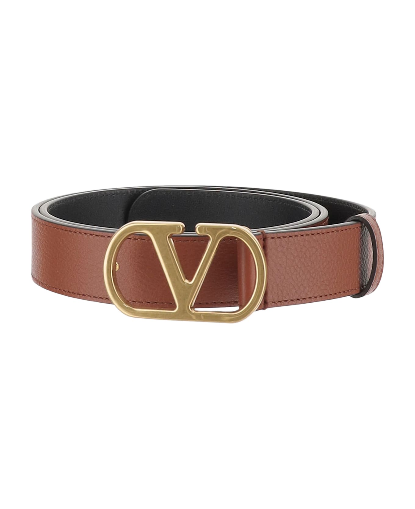 Valentino Garavani Vlogo Signature Leather Belt - Deep Caramel