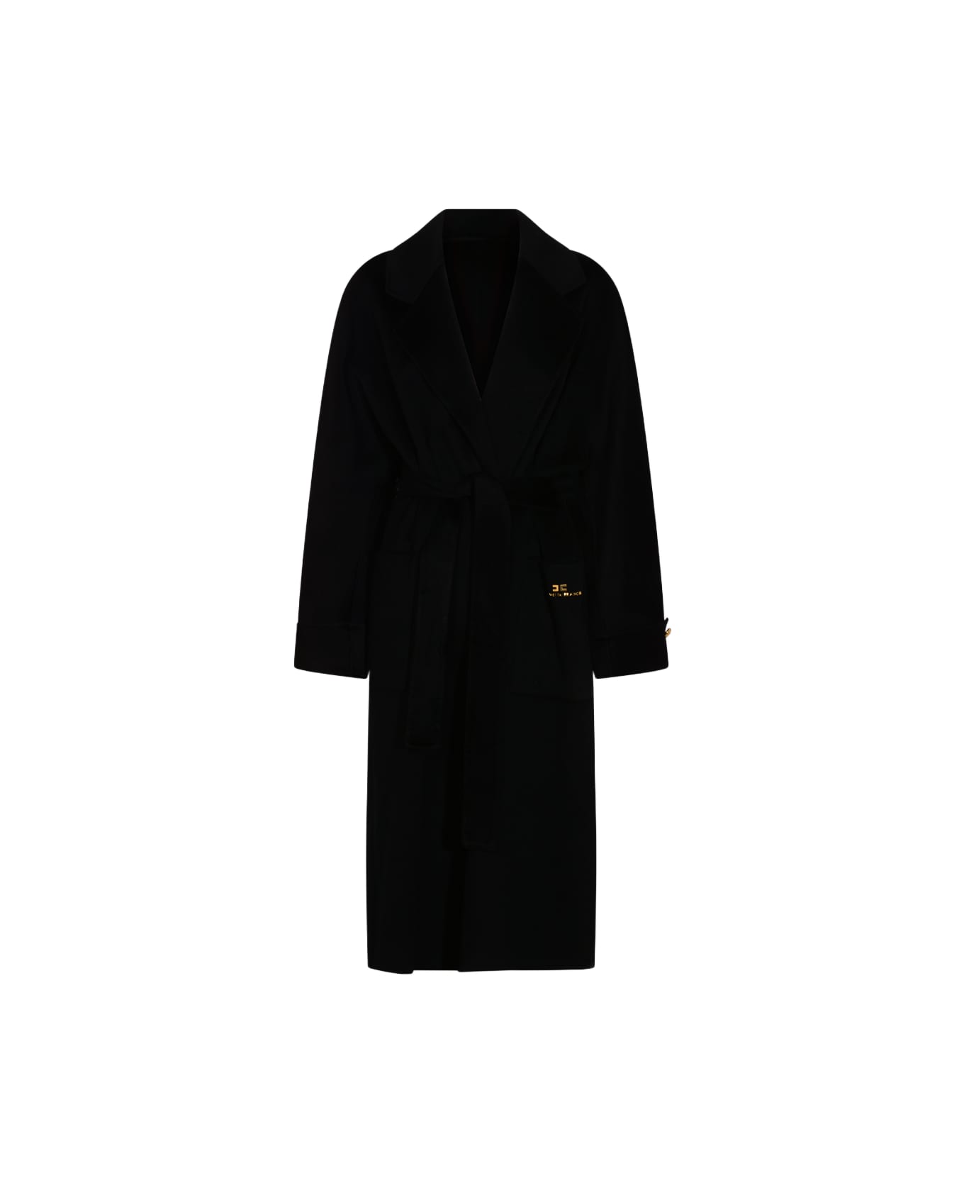 Elisabetta Franchi Black Wool Coat - Black