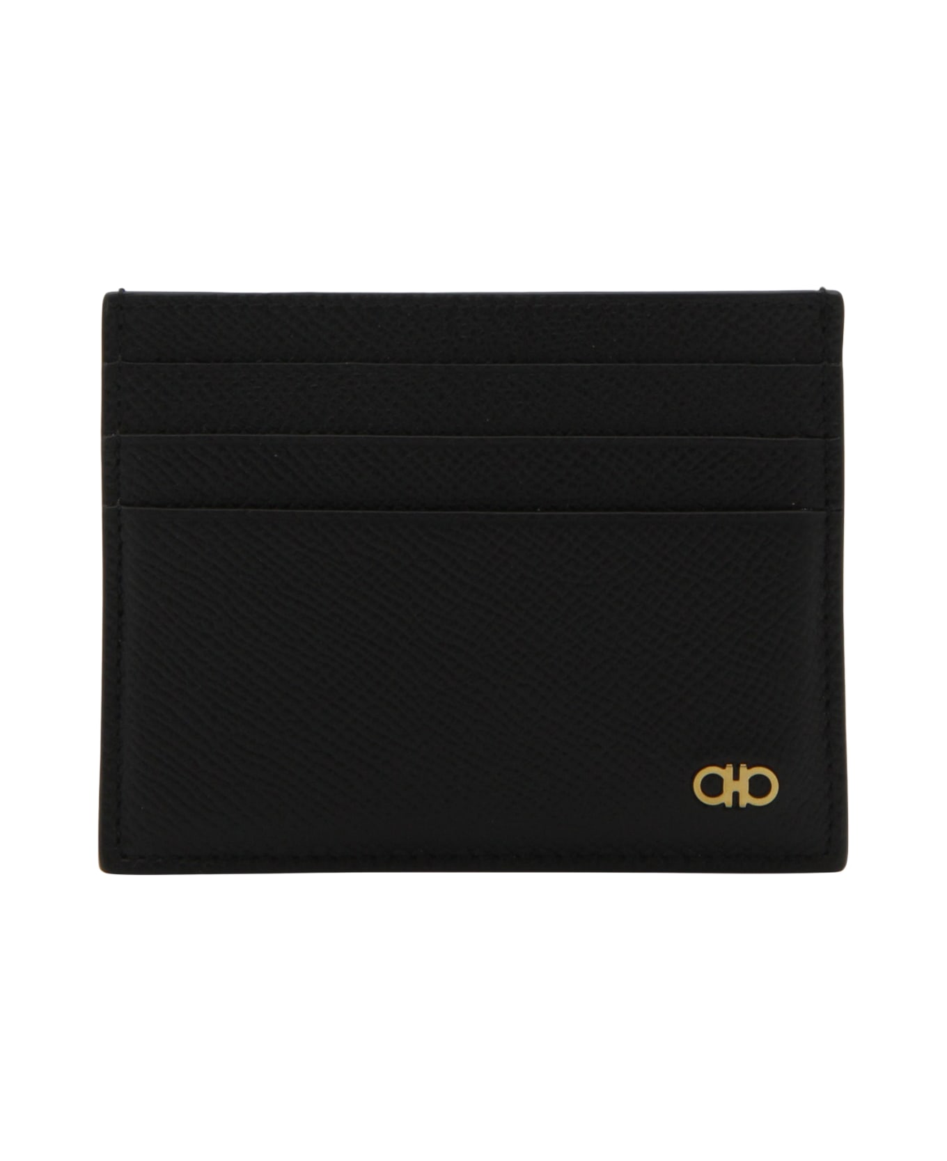 Ferragamo Black Leather Gancini Card Holder - Black