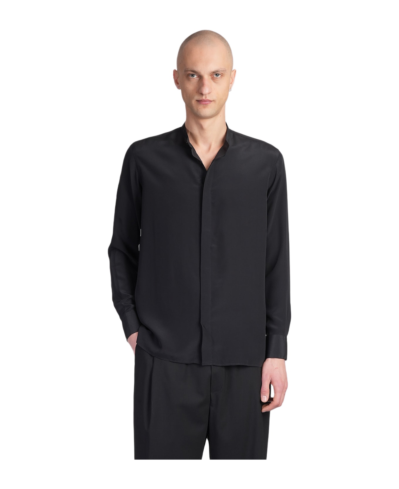 Laneus Shirt In Black Silk - black