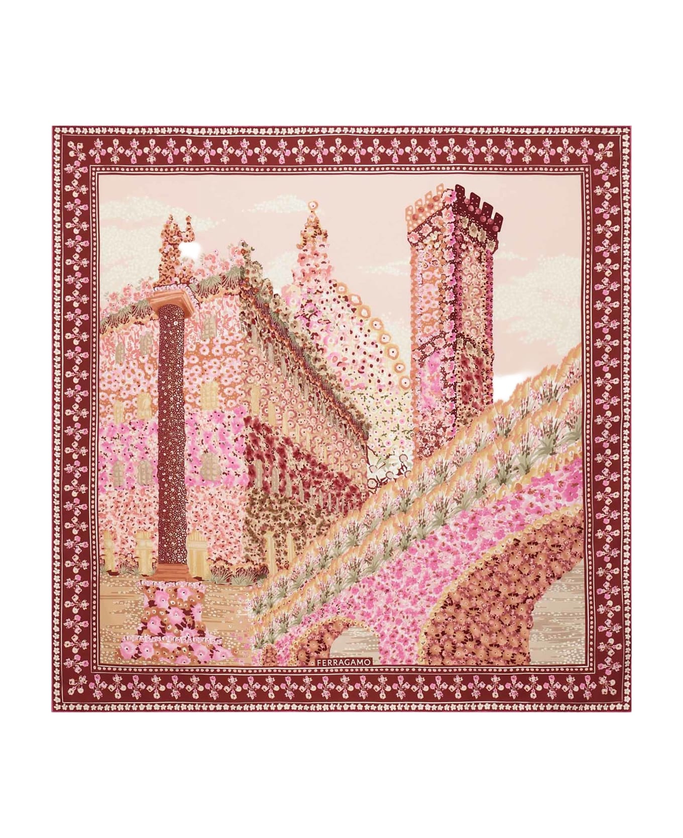 Ferragamo Silk Scarf With Palazzo Print - Pink