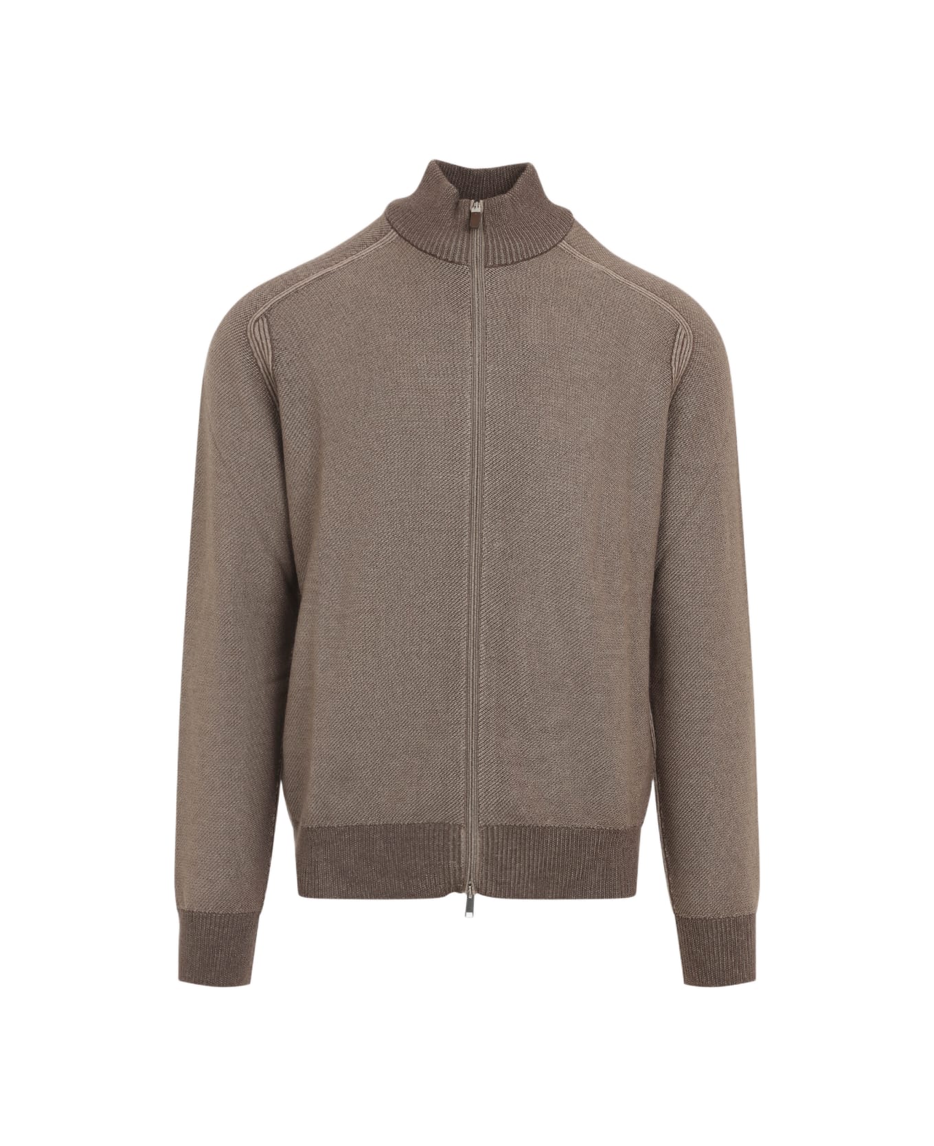 Zegna Cashseta Full Zip Pullover - Marrone Medio Fantasia