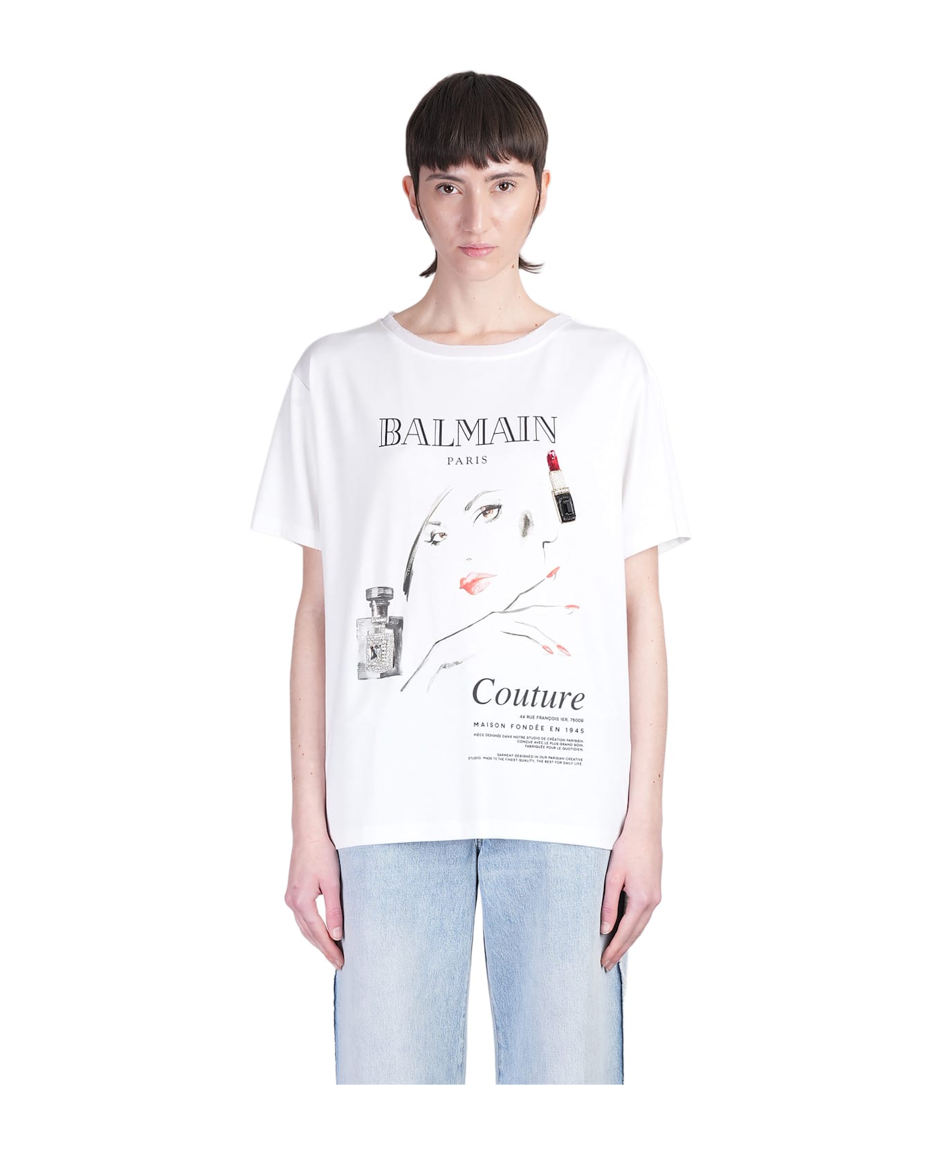 Balmain T-shirt In White Wool And Polyester - white