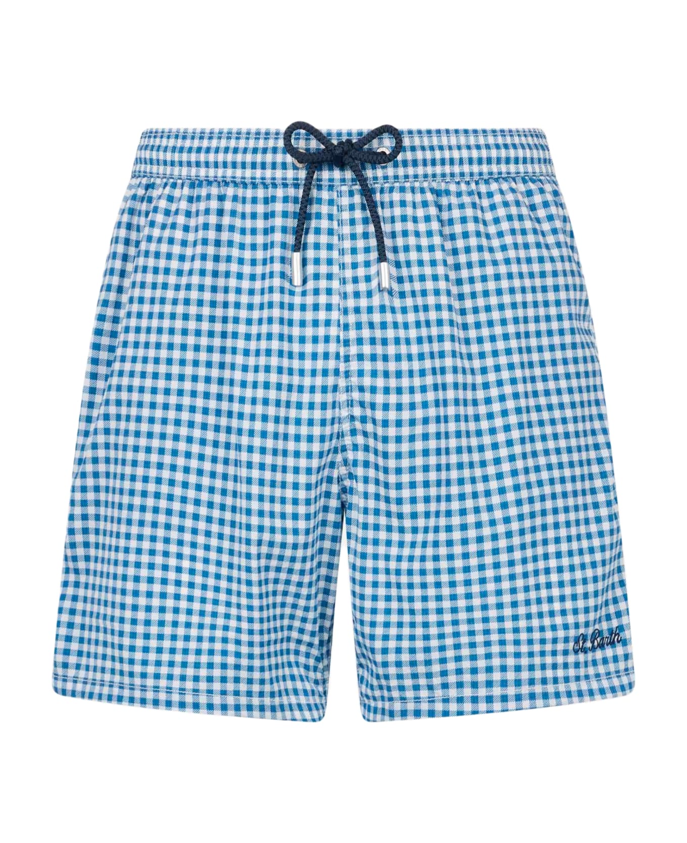 MC2 Saint Barth Seersucker Gingham Classic Light Swim Shorts Patmos - BLUE