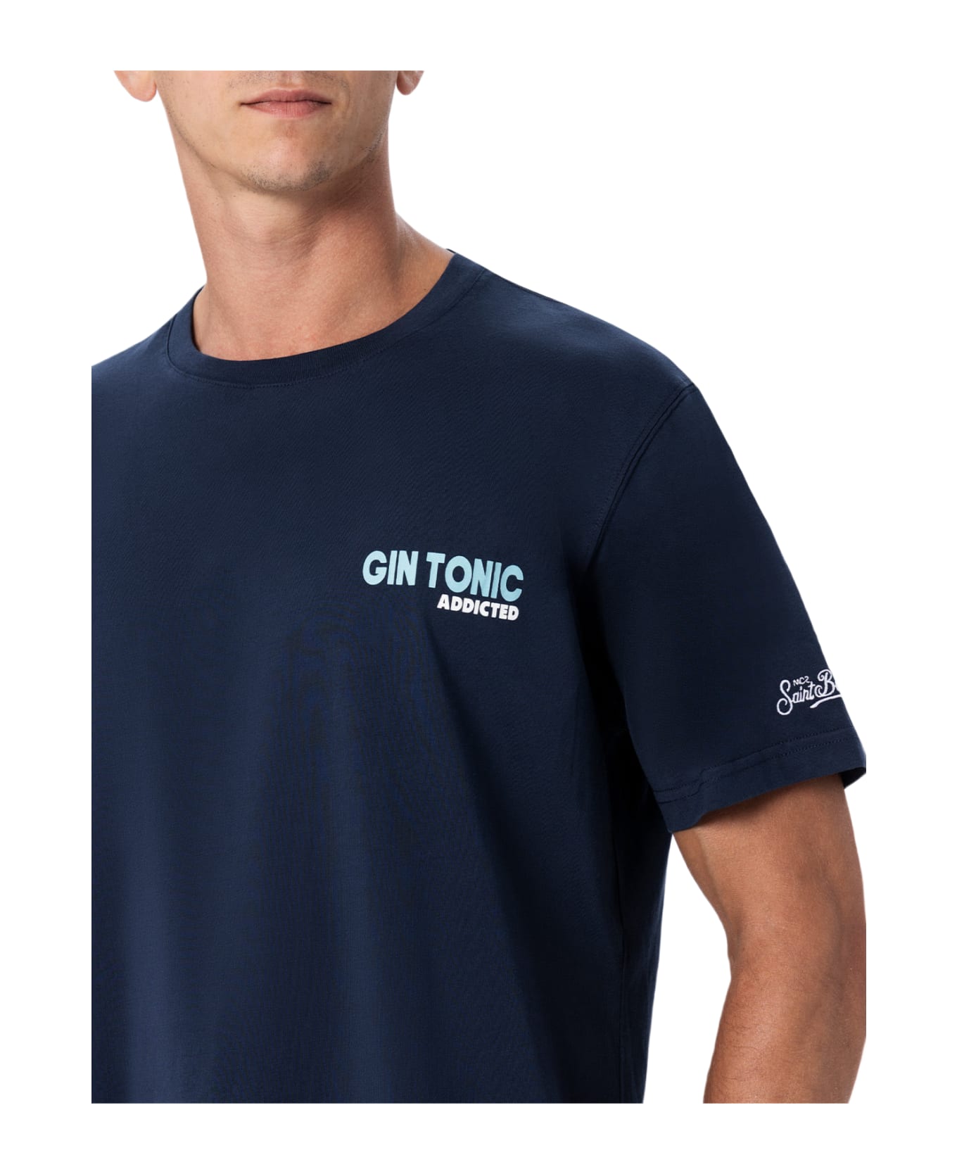 MC2 Saint Barth Man Cotton T-shirt With Gin Tonic Addicted Placed Print - BLUE