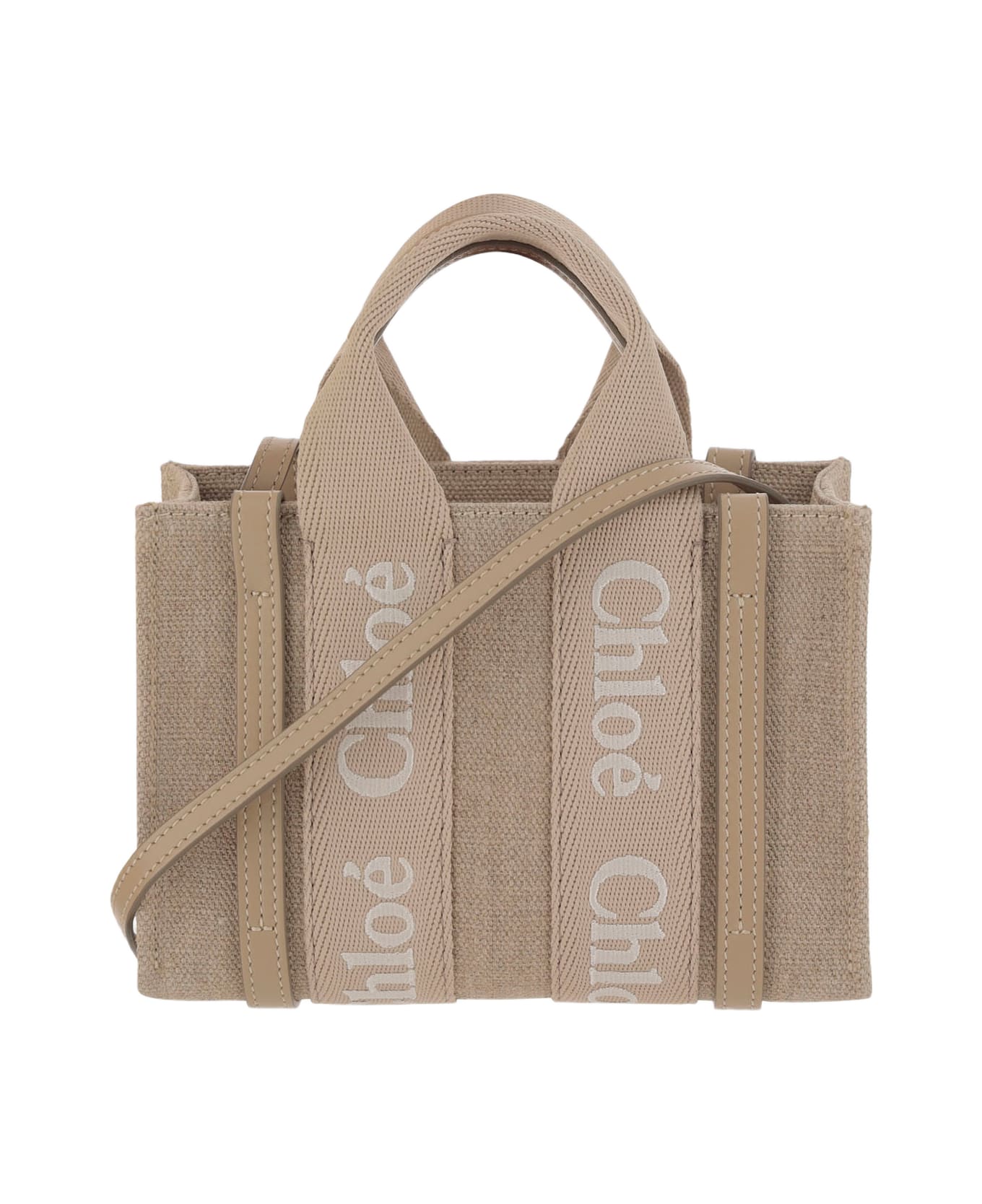 Chloé Mini Woody Linen Tote Bag - Boysh brown