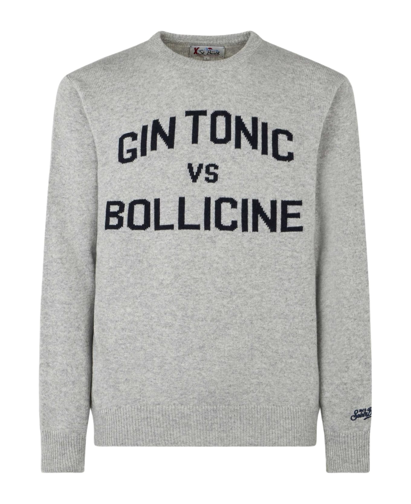 MC2 Saint Barth Man Crewneck Sweater With Gin Tonic Vs Bollicine Jacquard Print - GREY