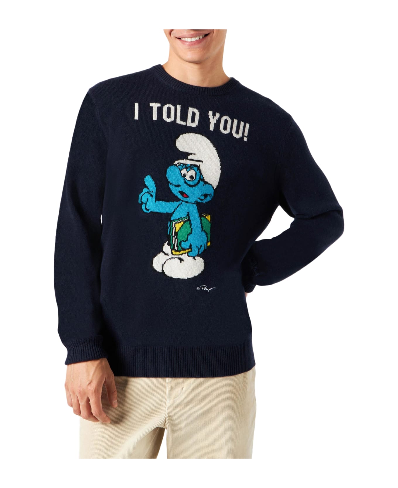MC2 Saint Barth Man Sweater With "i Told You!" Print | ©peyo Special Edition - BLUE