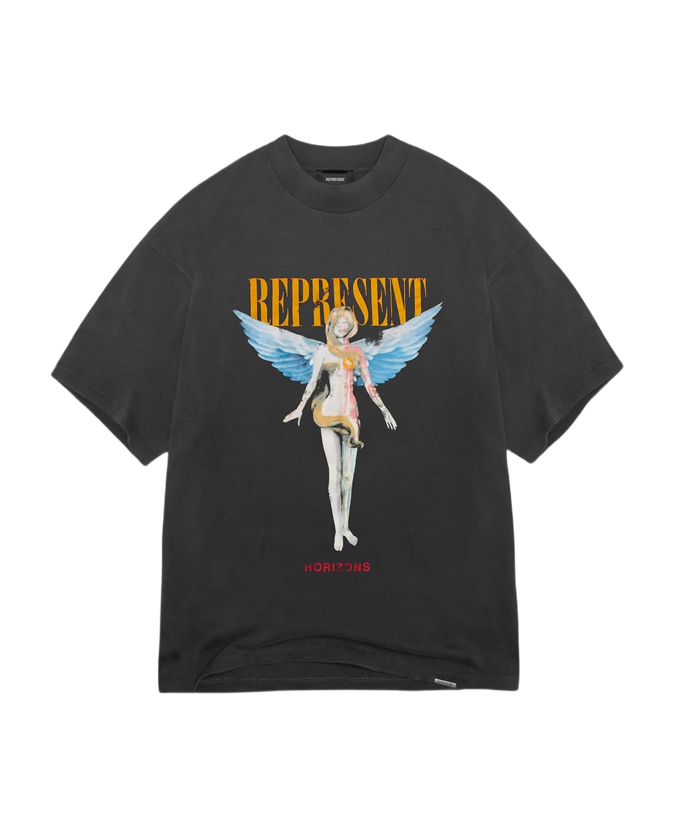REPRESENT Reborn T-shirt Washed black t-shirt with graphic print and logo - Reborn T-Shirt - Nero