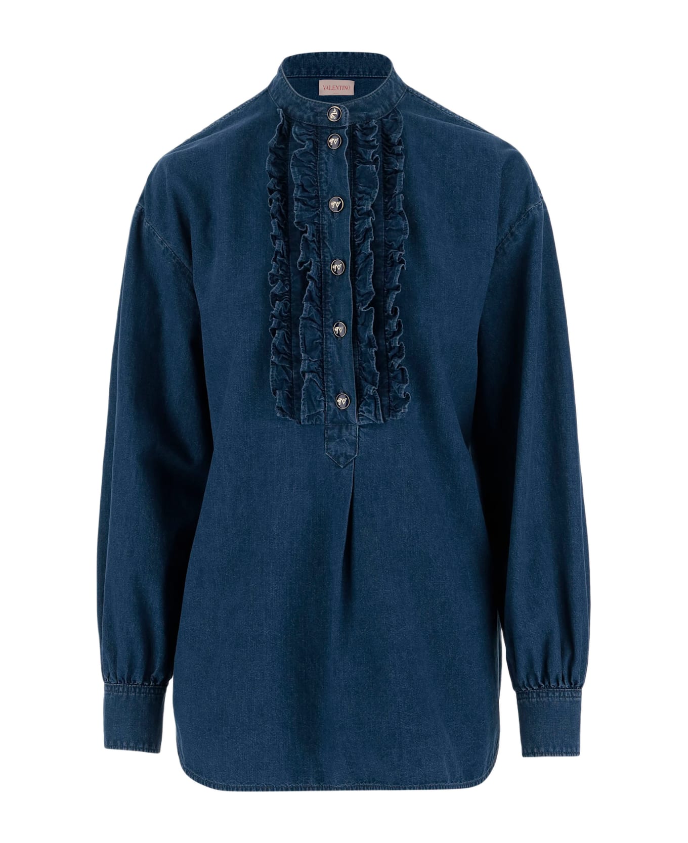 Valentino Ruffle Denim Shirts - Medium Blue Denim