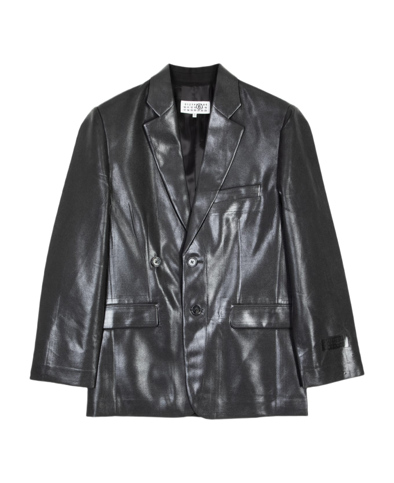 MM6 Maison Margiela Giacca Black Wool Tailored Blazer With Waxed Front - Nero