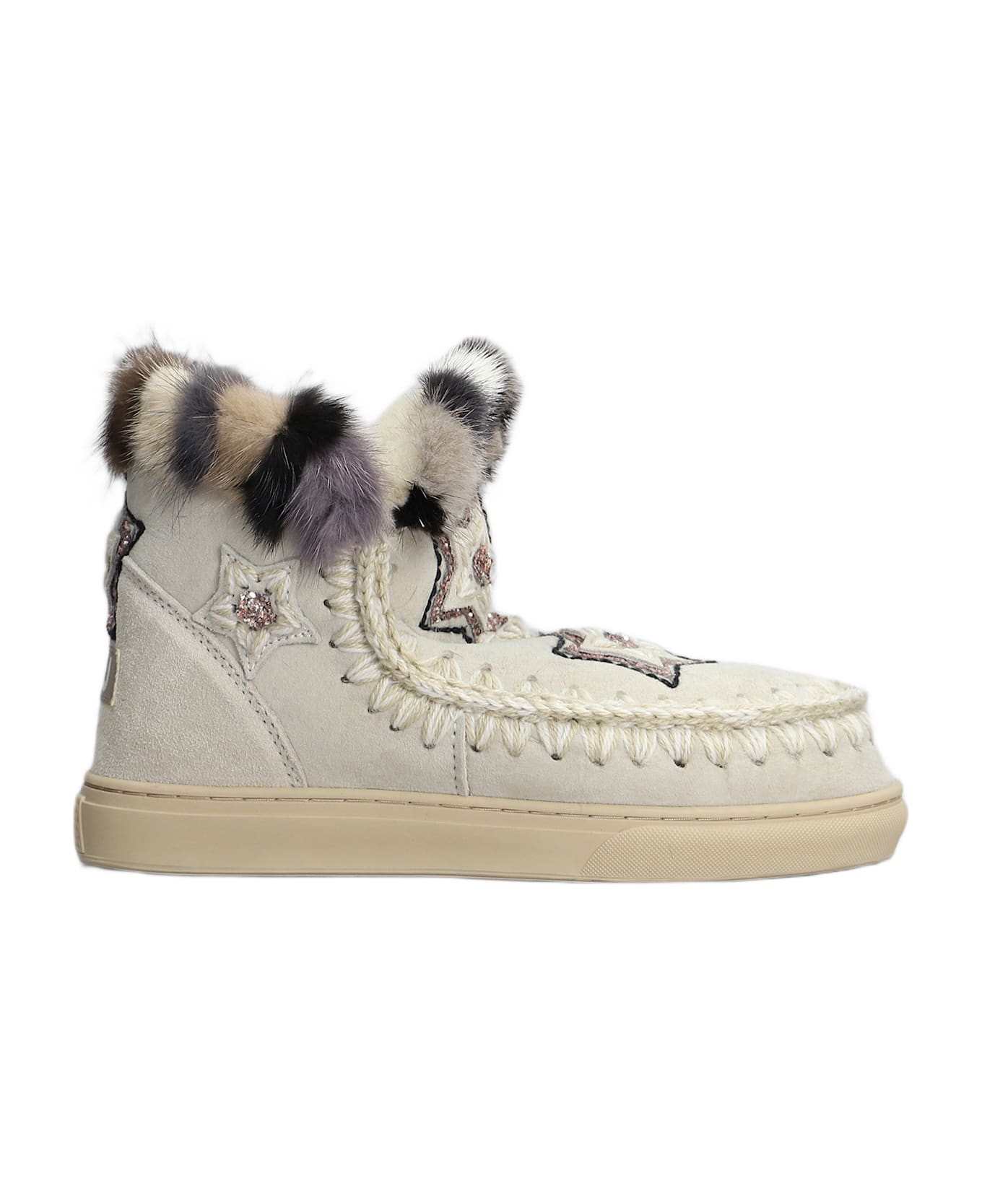 Mou Eskimo Sneaker Star Low Heels Ankle Boots In Beige Suede - beige