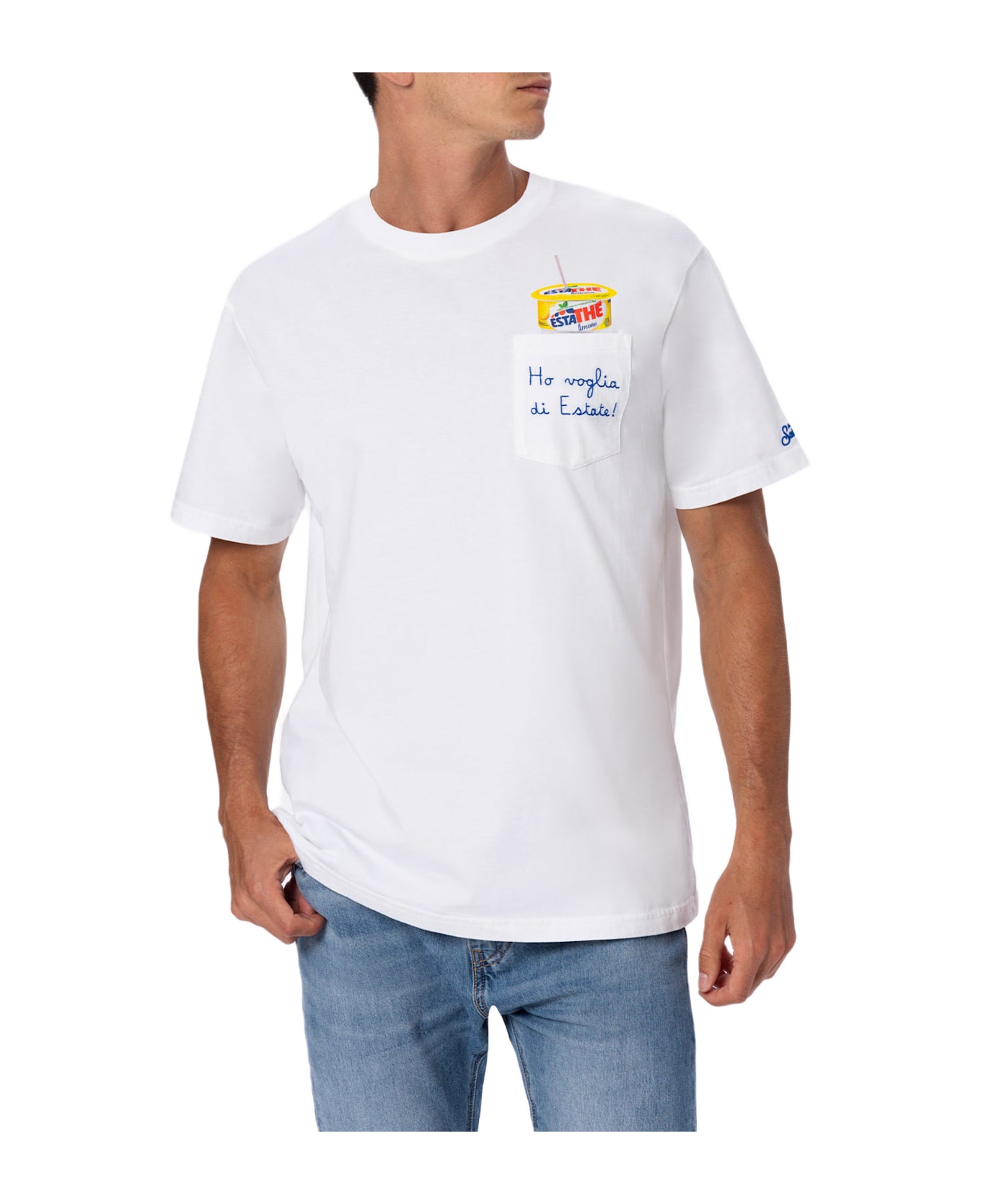 MC2 Saint Barth Man Cotton T-shirt Austin With Estathé Embroidery | Estathe
 Special Edition - WHITE