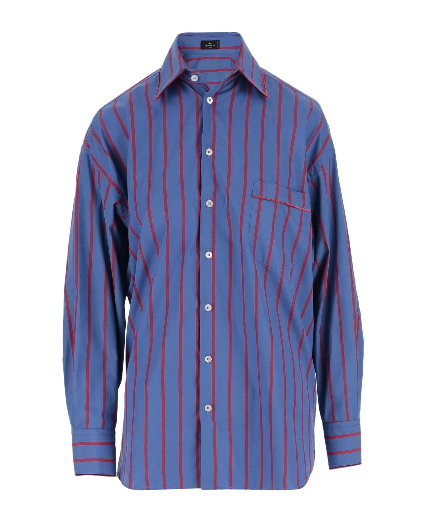 Etro Striped Cotton Shirt With Logo - Red