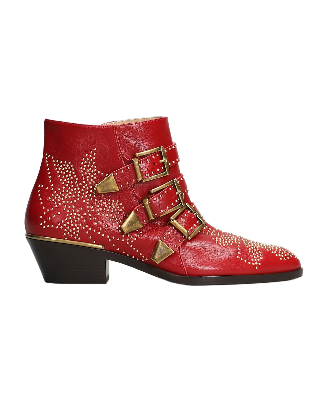Chloé Susan High Heels Ankle Boots In Red Leather - red