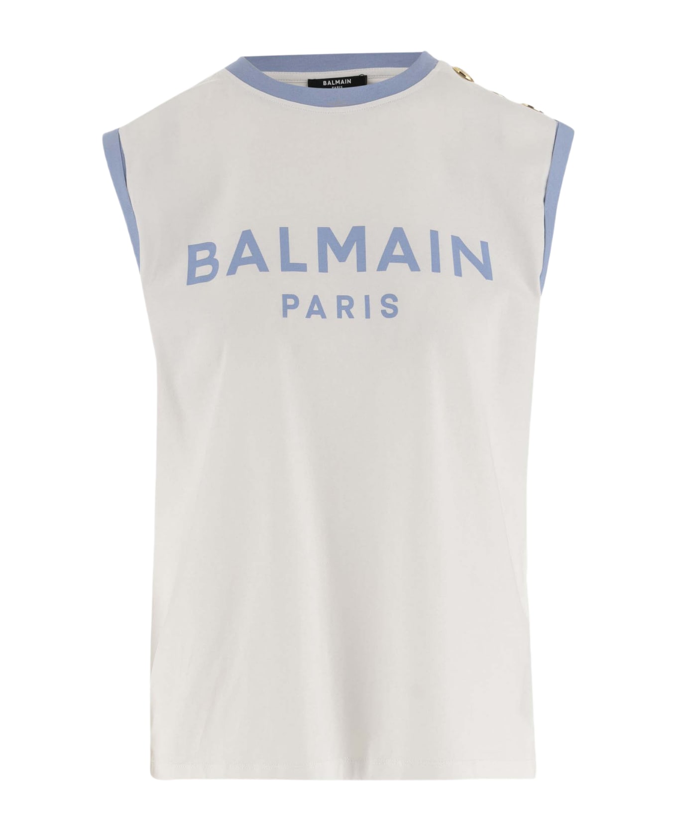 Balmain Cotton Tank Top With Logo - BLANC/BLUE PE