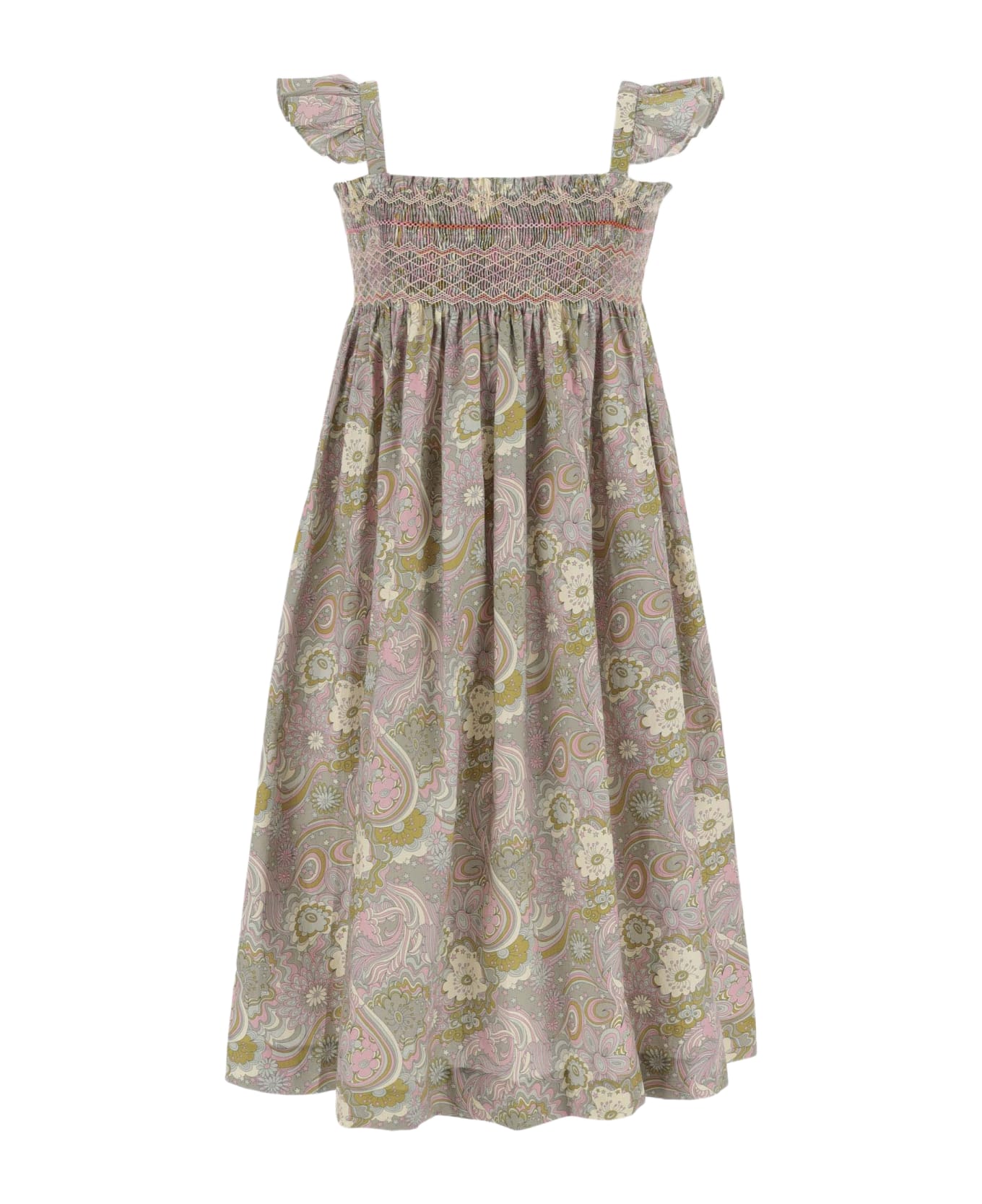 Bonpoint Cotton Dress With Floral Pattern - Beige ワンピース＆ドレス