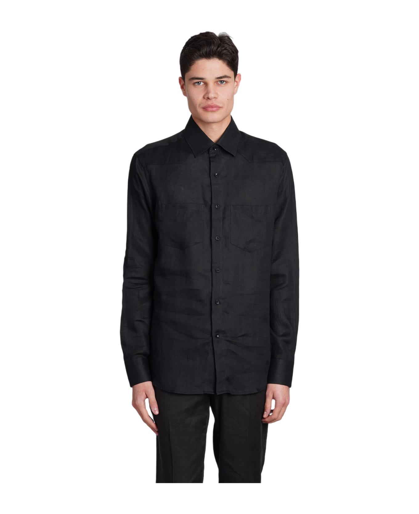 Low Brand Shirt S141 Shirt In Black Linen - black