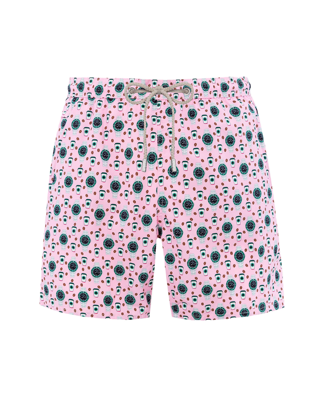 MC2 Saint Barth Man Lightweight Fabric Swim-shorts Lighting Micro Fantasy With Watches Print - PINK