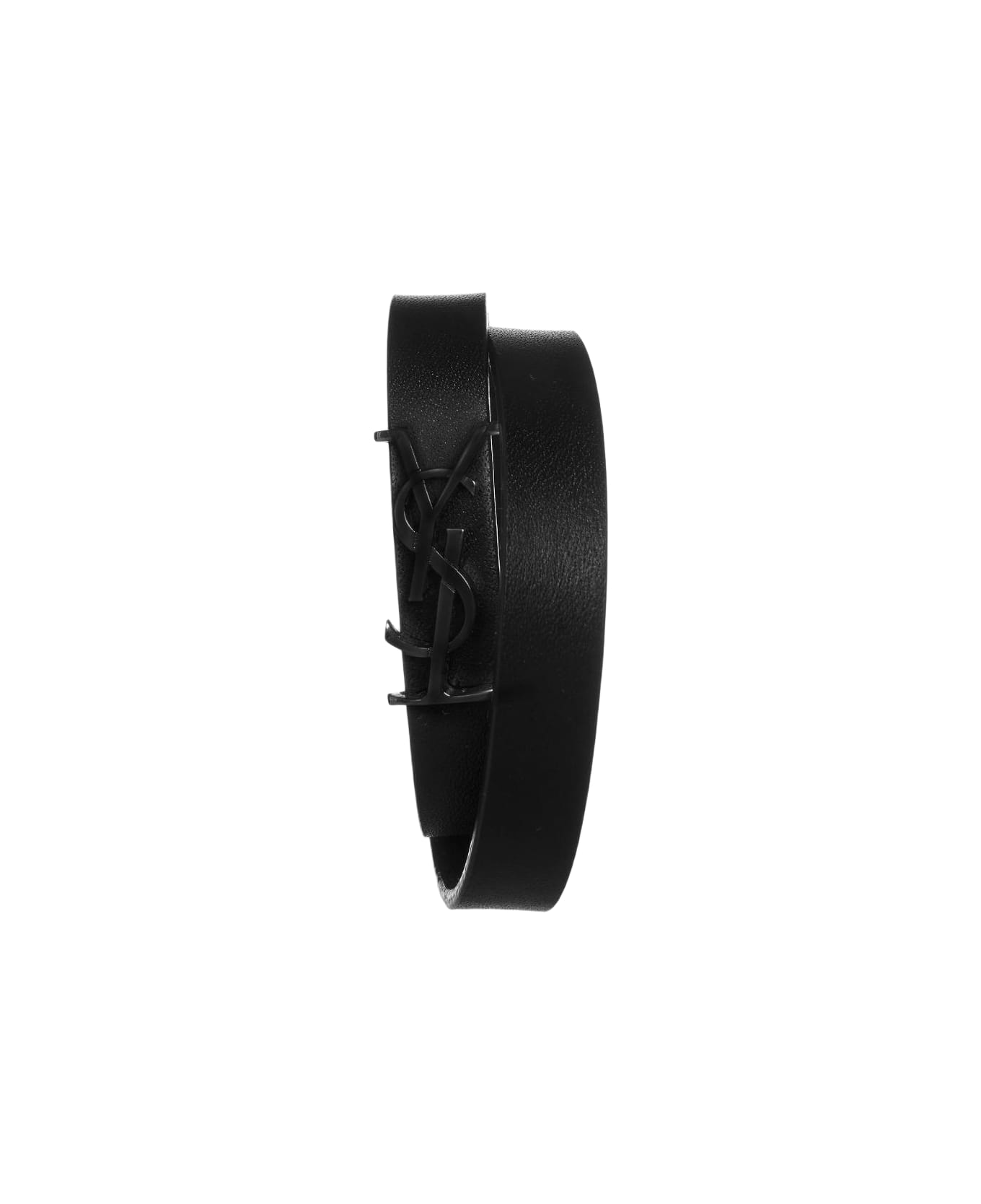 Saint Laurent Opyum Ysl Logo Leather Bracelet - BLACK