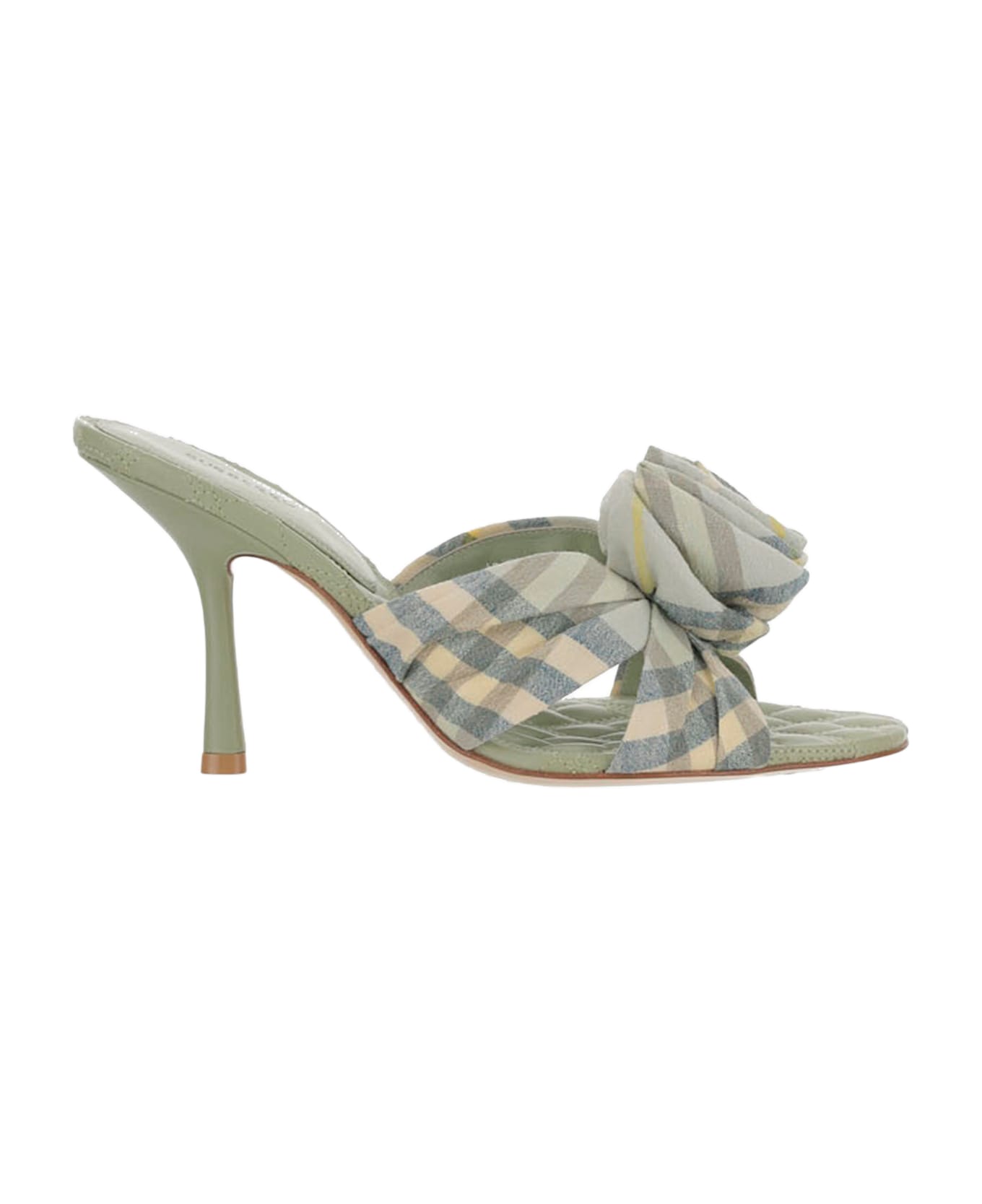 Burberry Mews Rose Stretch Linen Blend Check Mules - Green