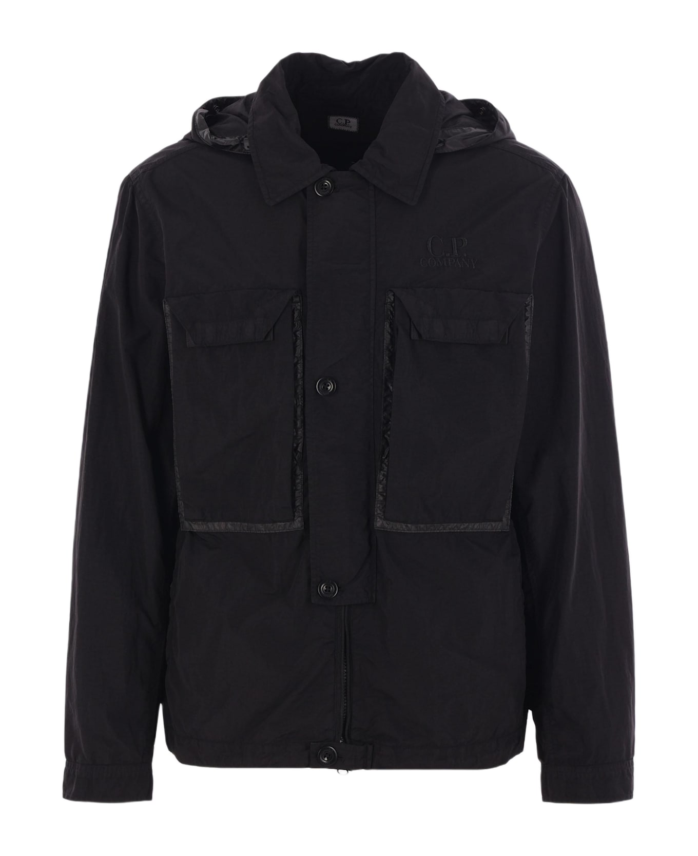 C.P. Company Goggle Overshirt In Flatt Nylon - BLACK