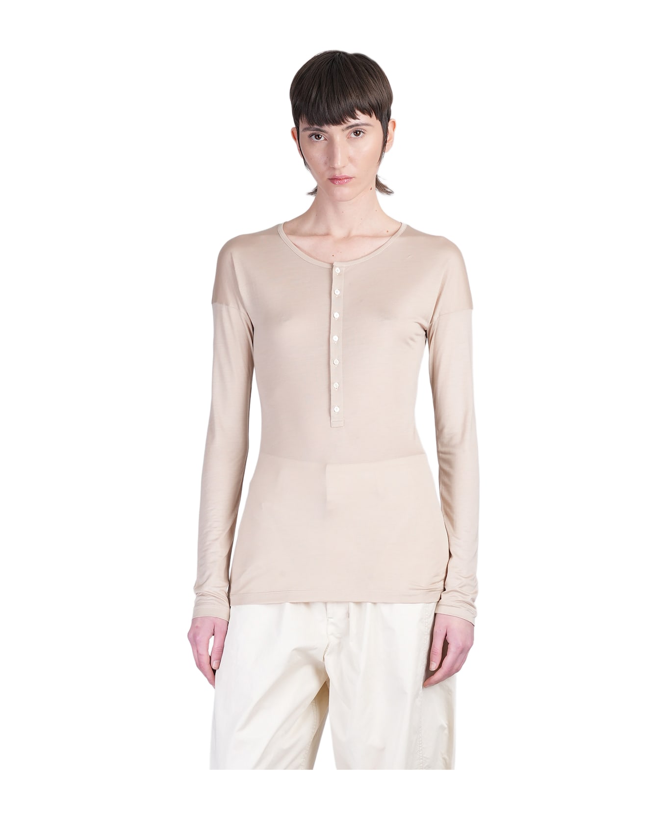 Lemaire T-shirt In Beige Silk - beige