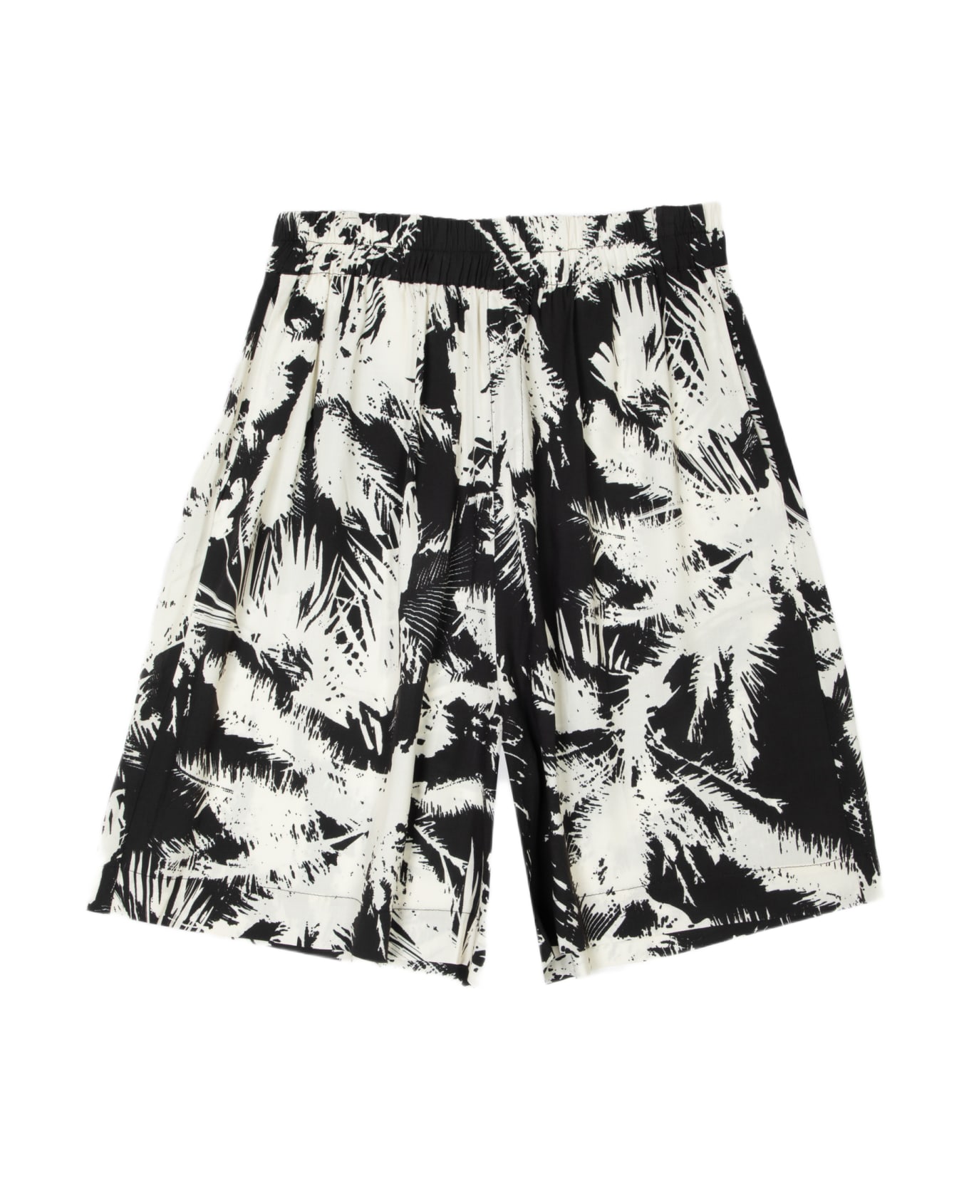 Laneus Palm Short Man Off white and black palm printed viscose shorts - Palm Short - Fantasia ショートパンツ