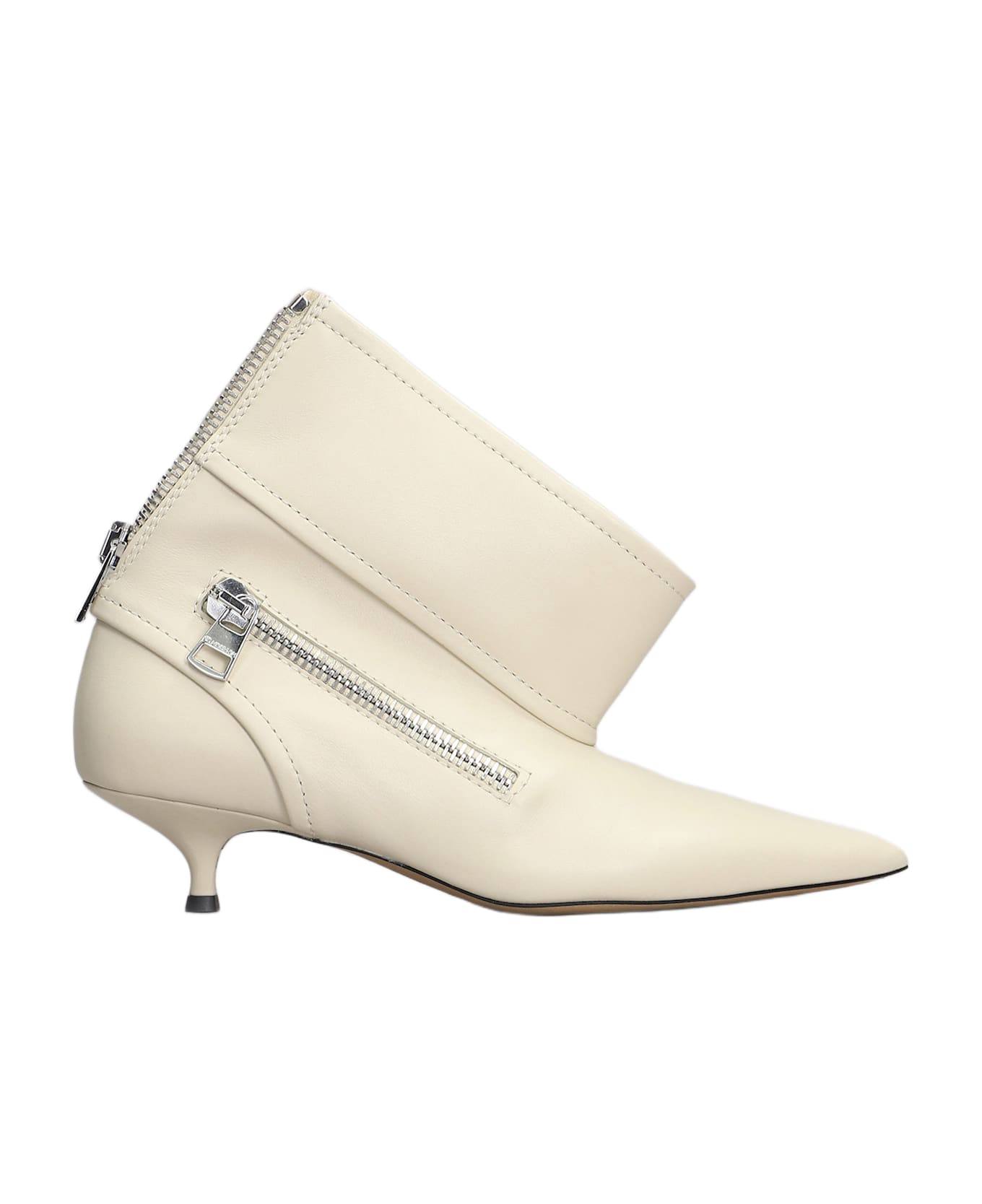 J.W. Anderson Biker Kitten Heel Low Heels Ankle Boots In Beige Leather - beige