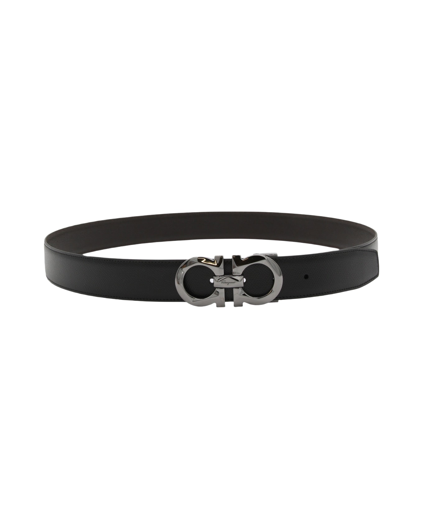 Ferragamo Black Leather Gancini Belt - NERO/TESTA MORO